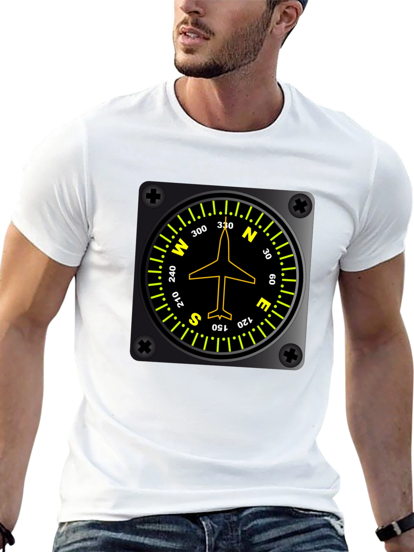 Black Pilot Compass Directional Aviation Black T-Shirt view 13