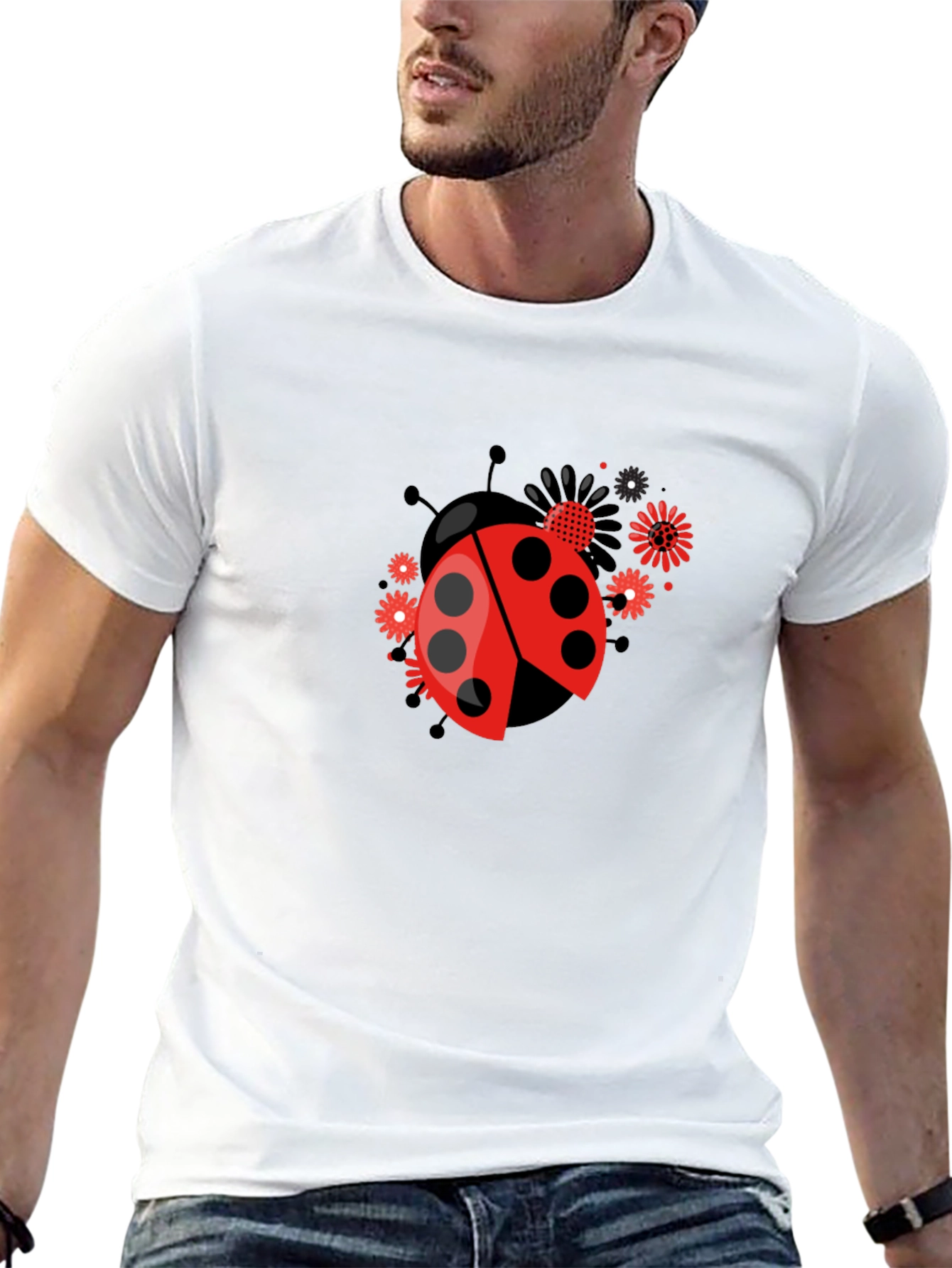 Black Ladybug Flower Graphic Tee - Black view 13