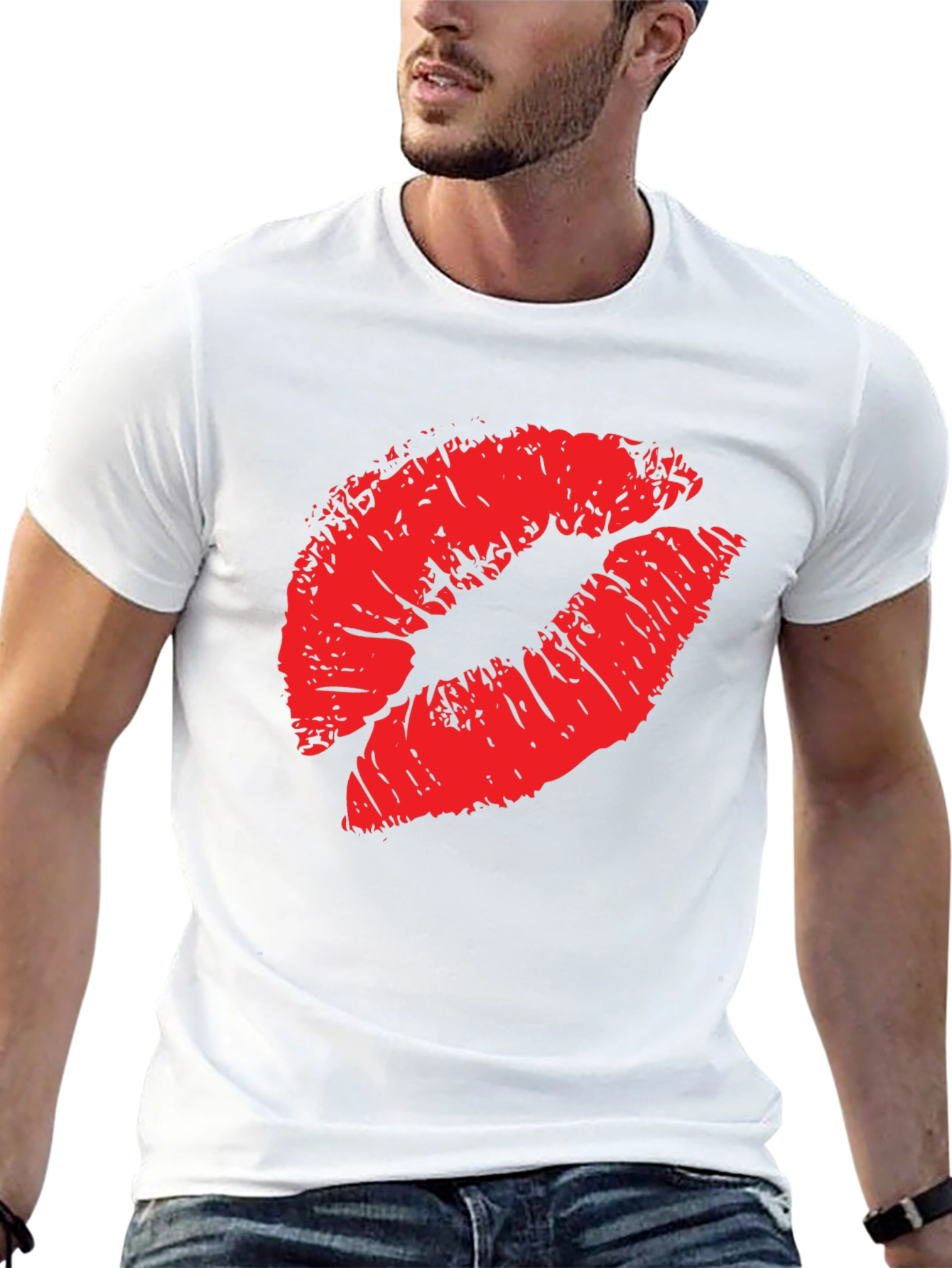 Black Red Lips Print Black T-Shirt view 13