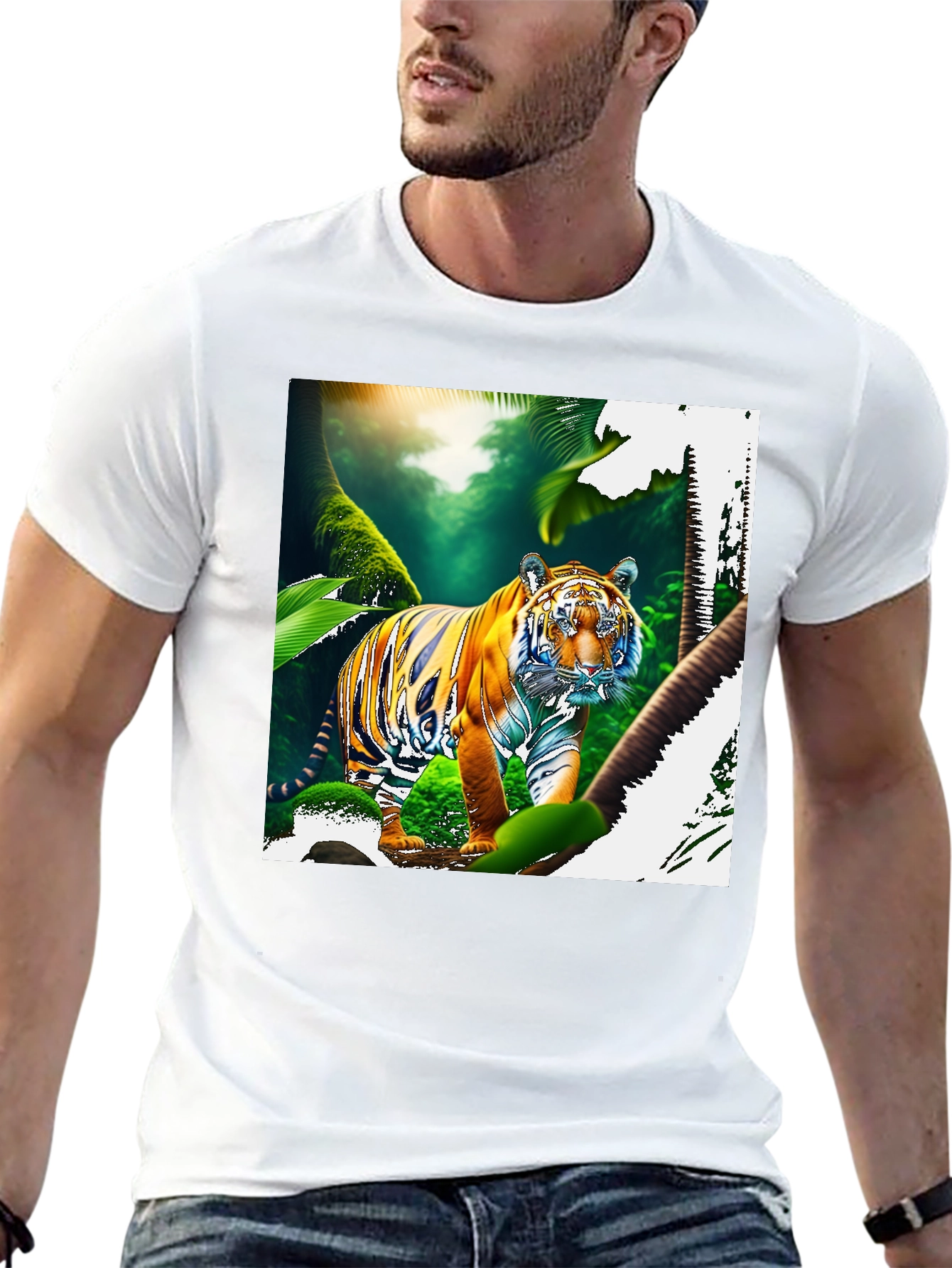 Black Jungle Tiger Graphic Print Black T-Shirt view 13