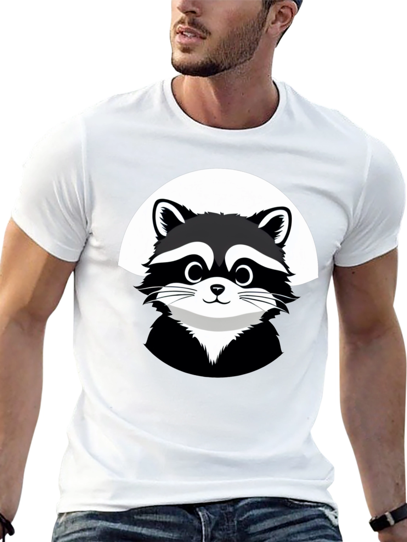 Black Cute Raccoon Graphic Black T-Shirt view 13