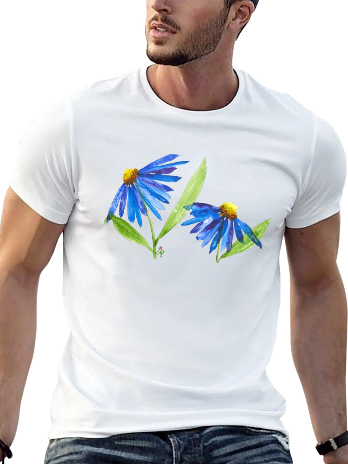Black Blue Flower Graphic T-Shirt - Soft Cotton Blend view 13