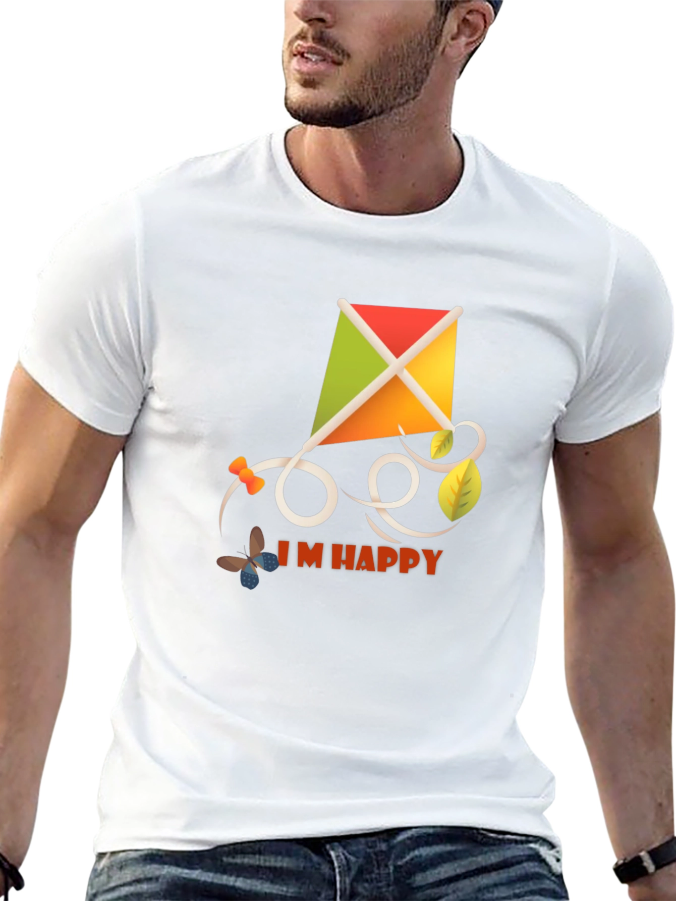 Black I'm Happy Kite T-Shirt - Stylish Casual Wear view 13