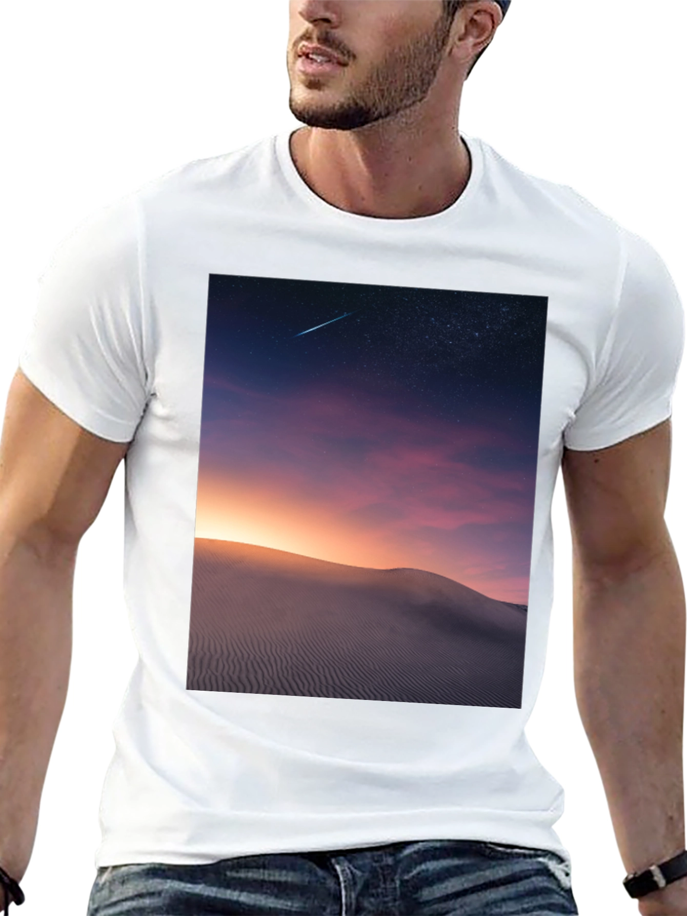 Black Night Desert Scene Graphic T-Shirt view 13