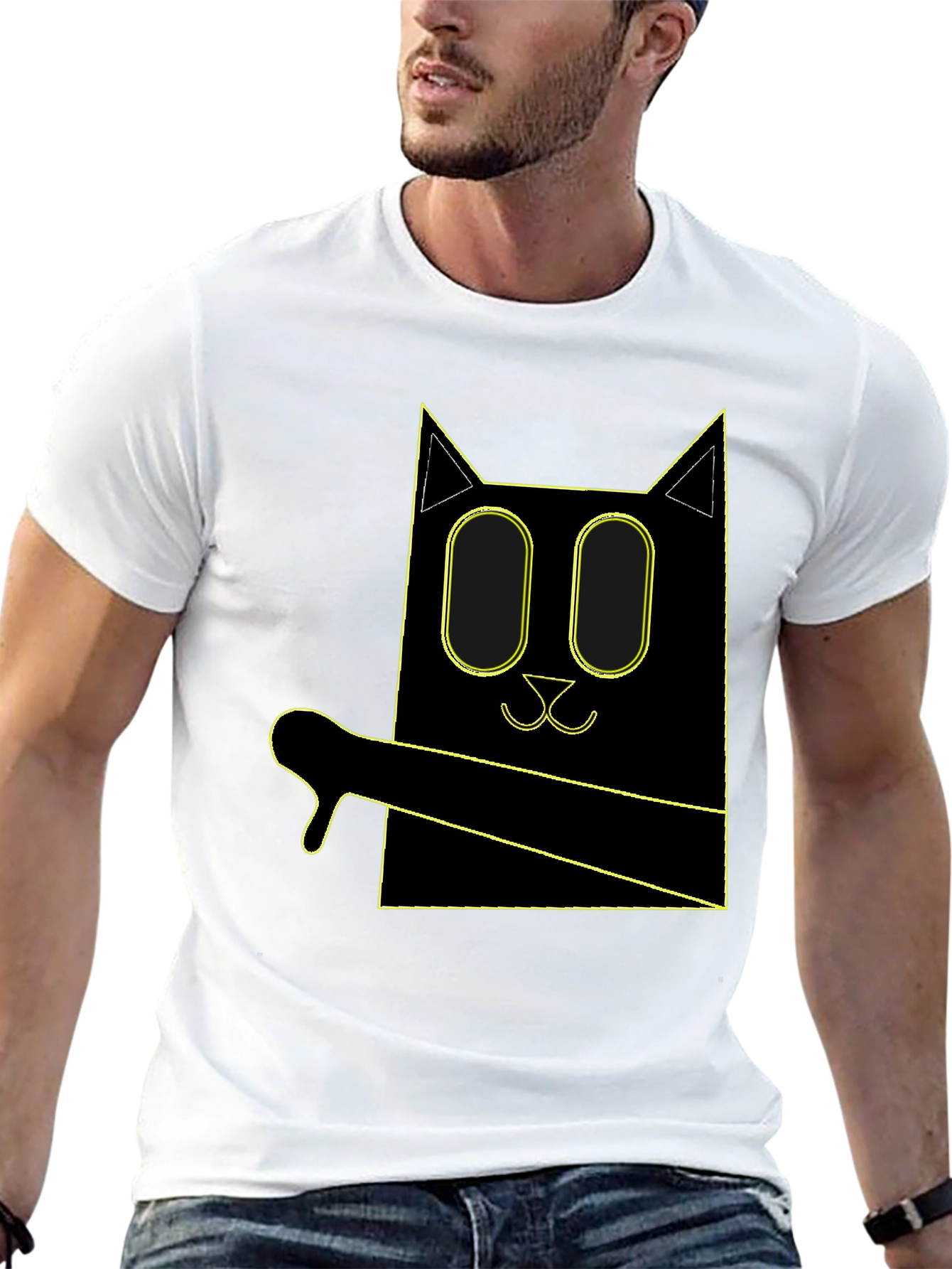 Black Geometric Cat T-Shirt view 13