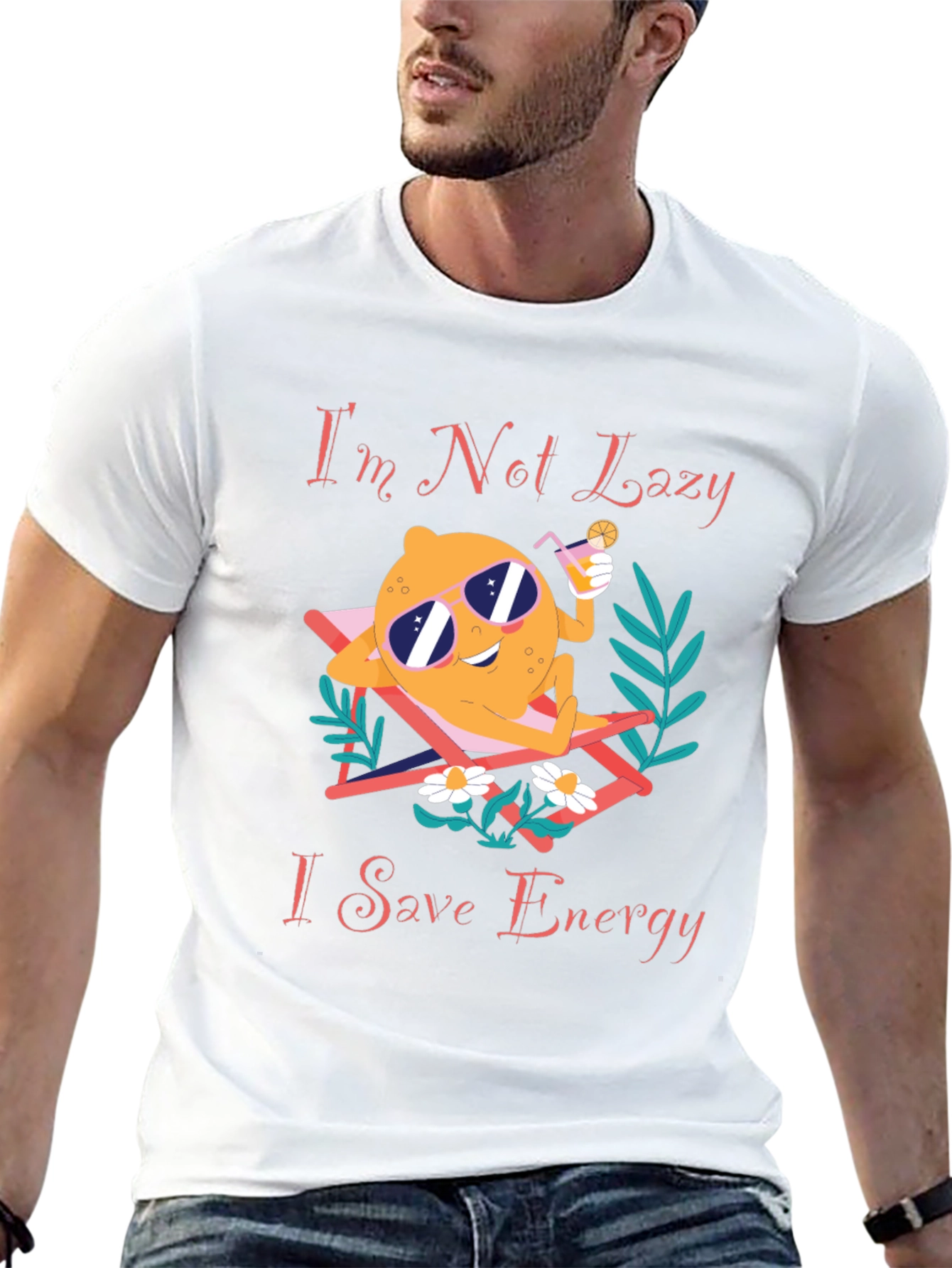 Black Funny Save Energy T-Shirt - Lazy Lemon Lounging Design view 13
