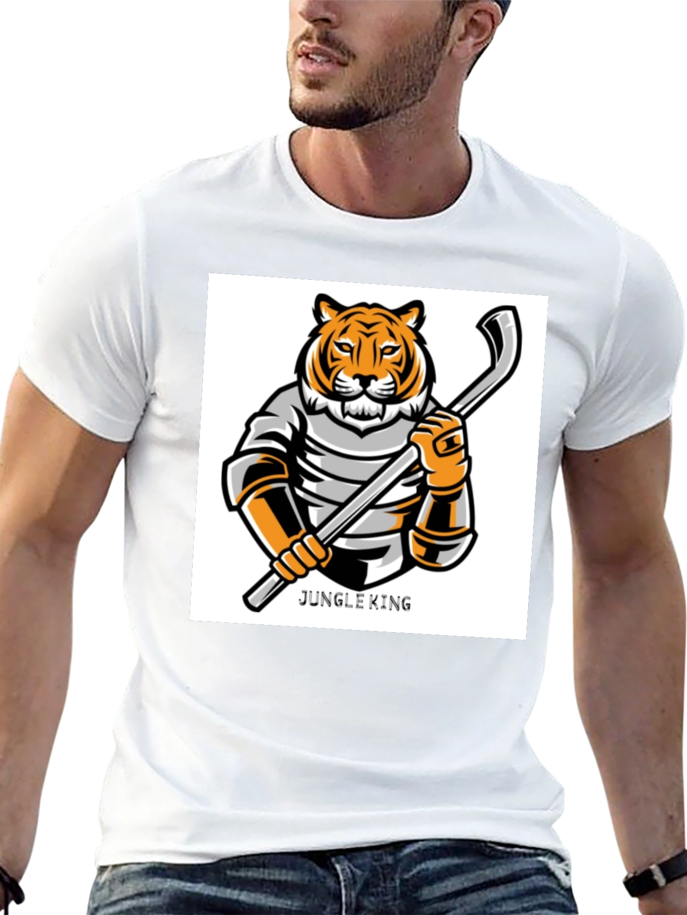 Black Jungle King Tiger Hockey T-Shirt view 13