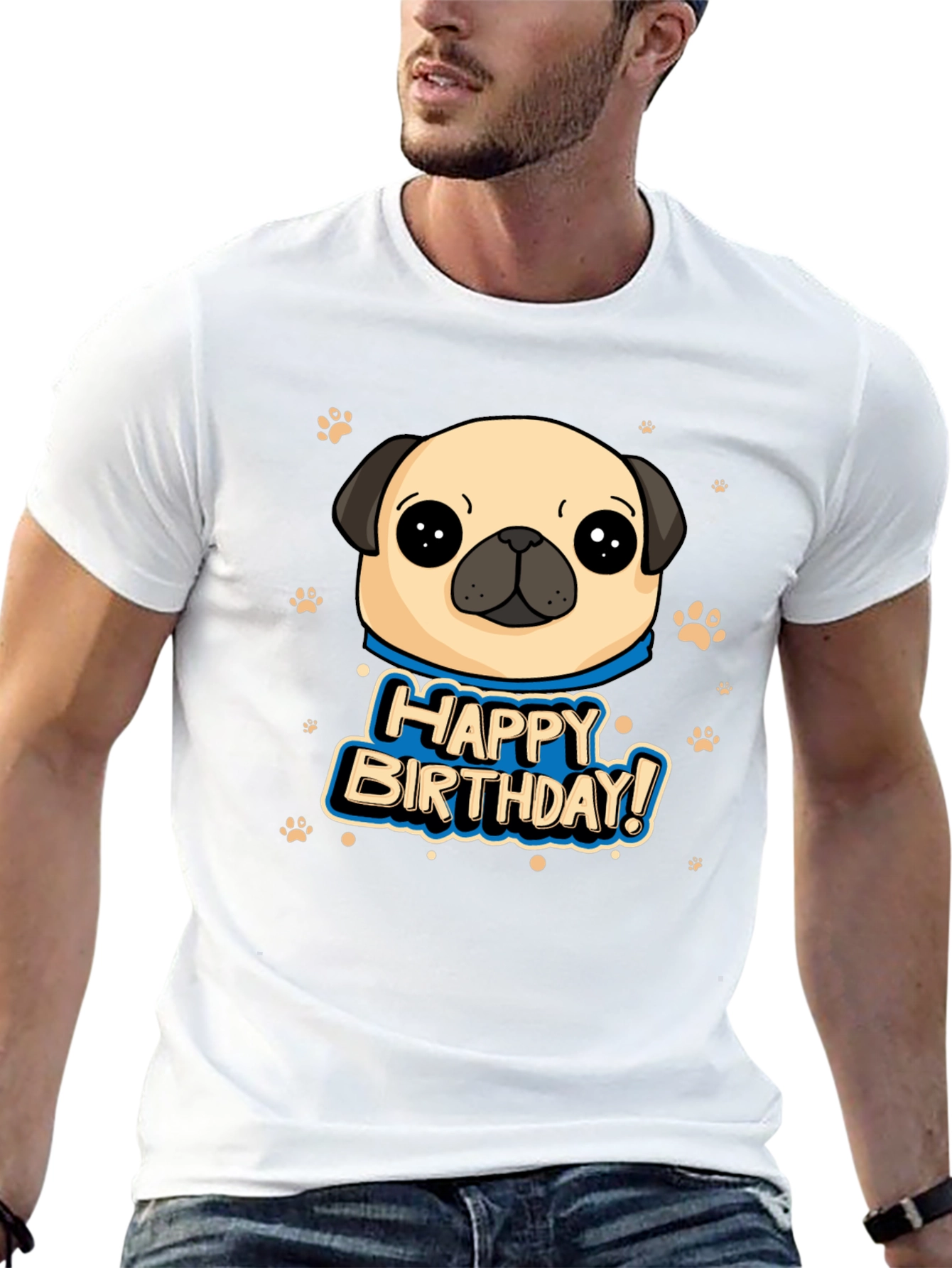 Black Pug Happy Birthday Black T-Shirt view 13