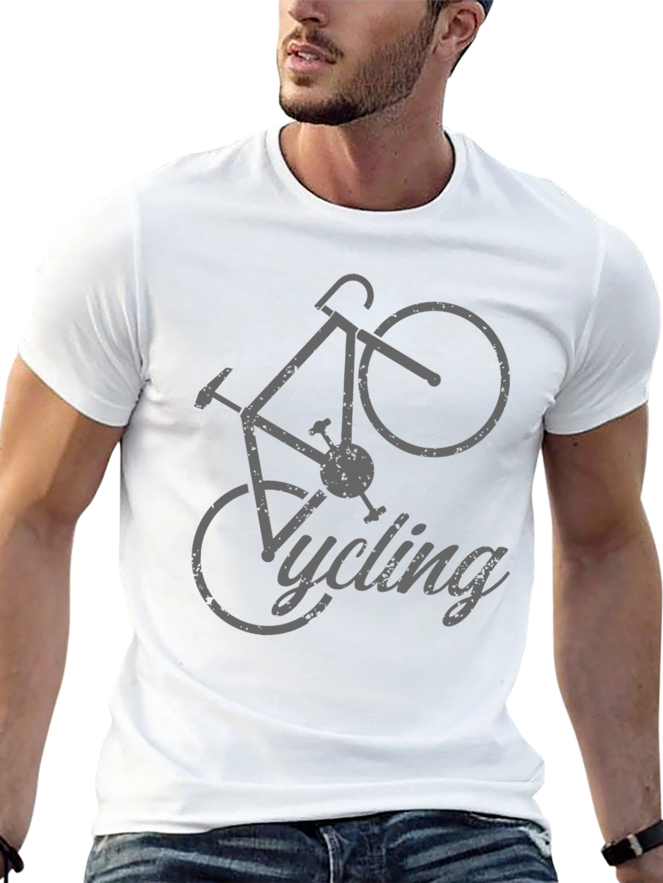 Black Cycling T-Shirt - Gray Bicycle Design view 13