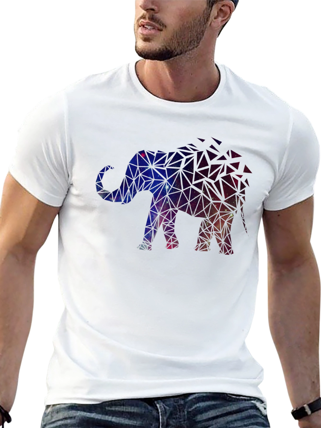 Black Geometric Galaxy Elephant Graphic Tee view 13