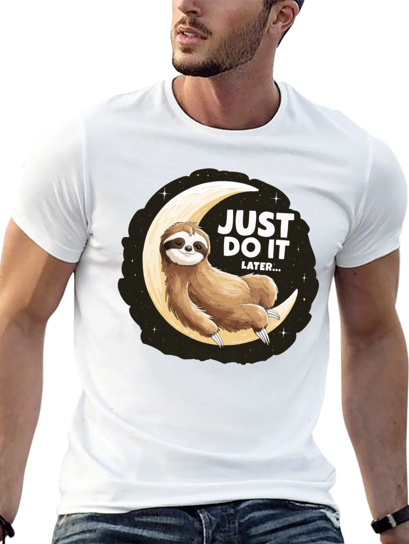 Black Just Do It Later Sloth T-Shirt - Lazy Moon Design view 13