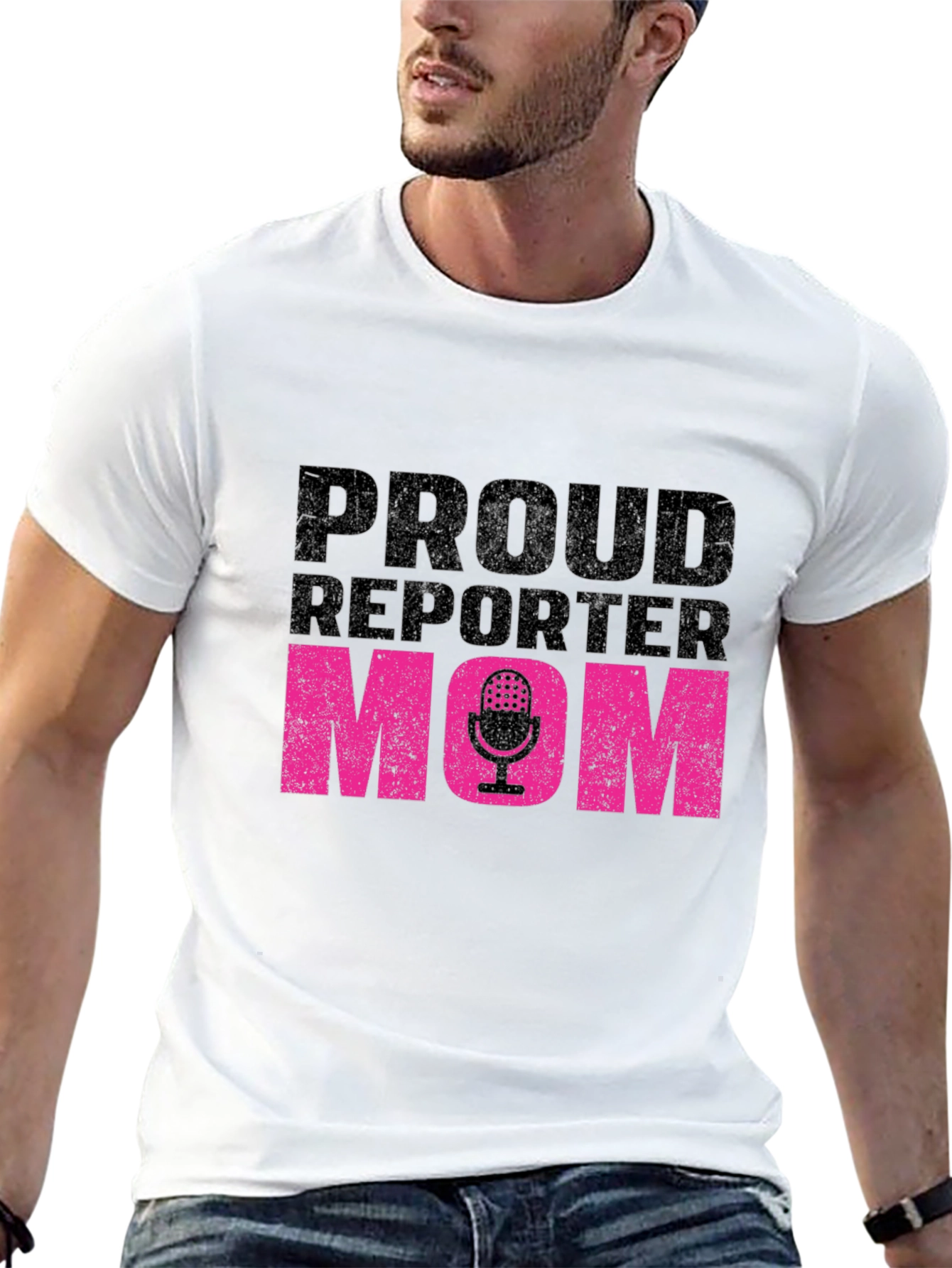 Black Proud Reporter Mom T-Shirt - Black view 13
