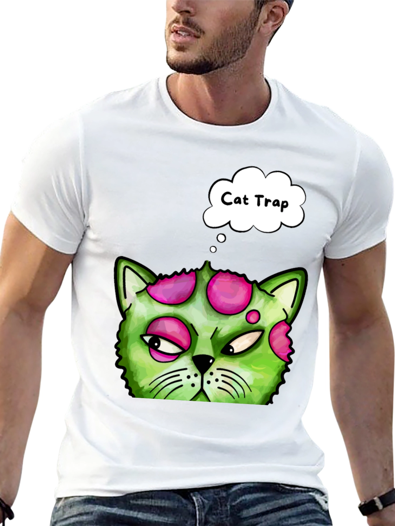 Black Cat Trap Funny Graphic Tee - Novelty T-Shirt view 13