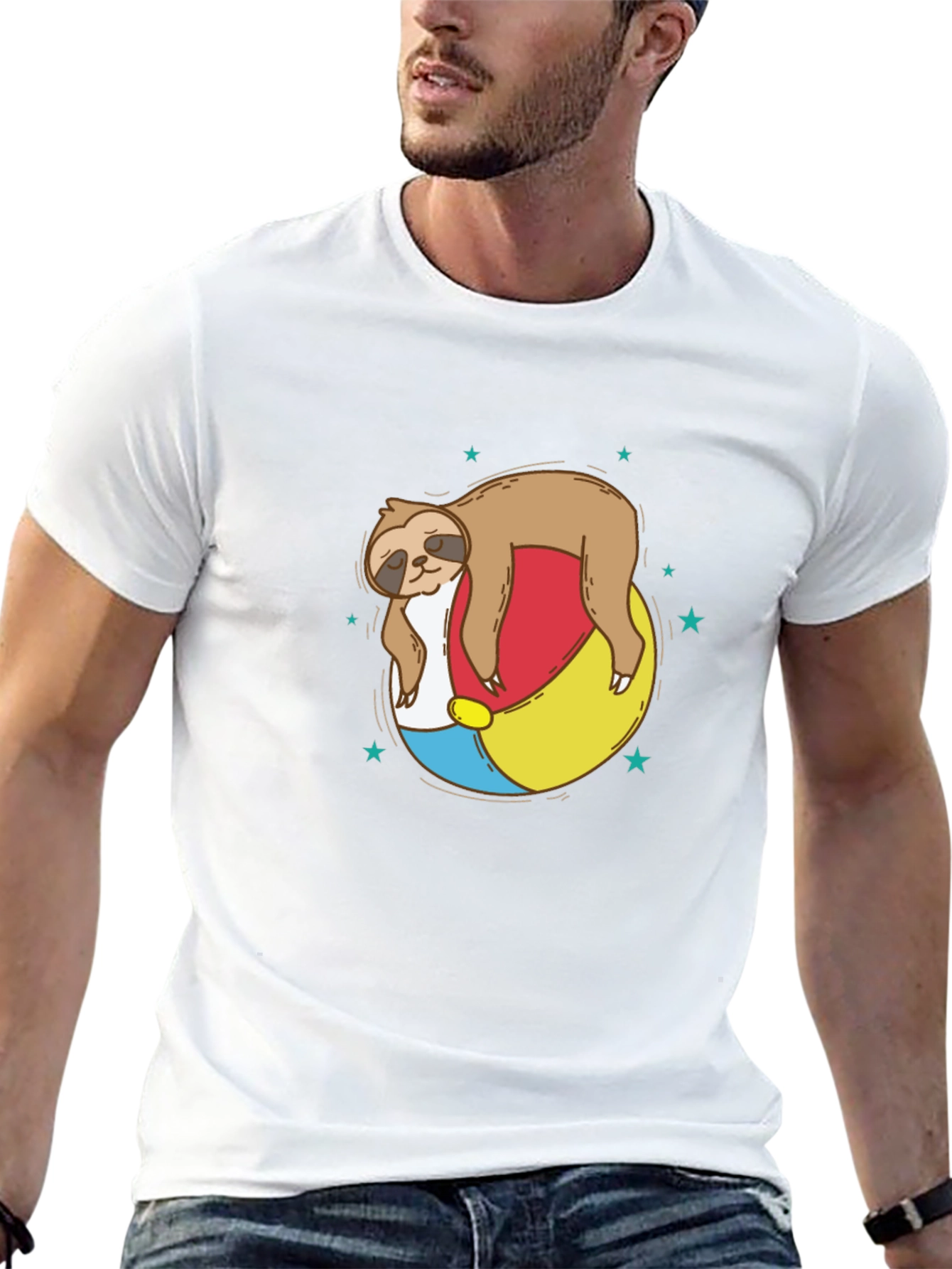 Black Sloth on Beach Ball T-Shirt - Relaxed Summer Vibes view 13