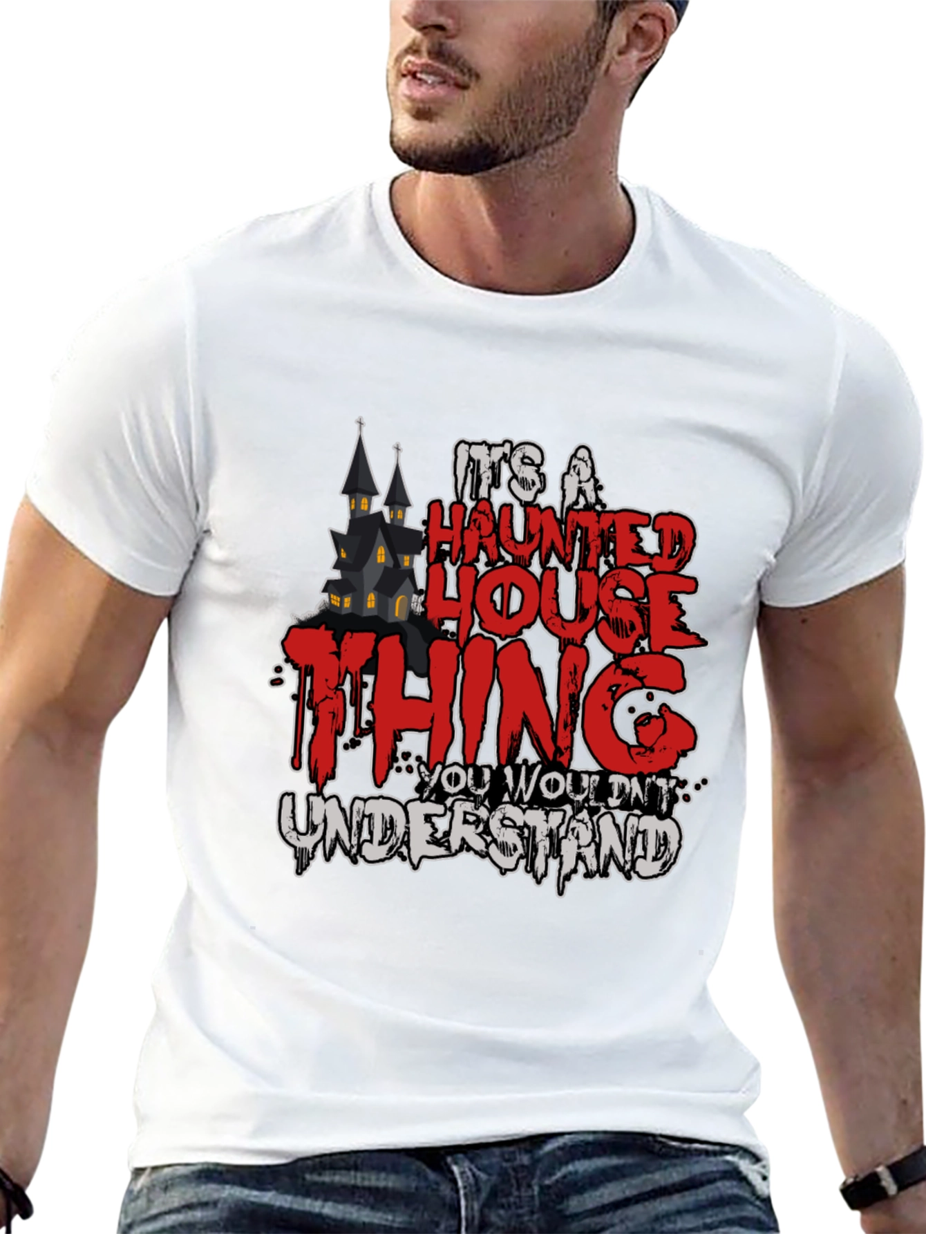 Black Haunted House Thing Graphic Tee view 13