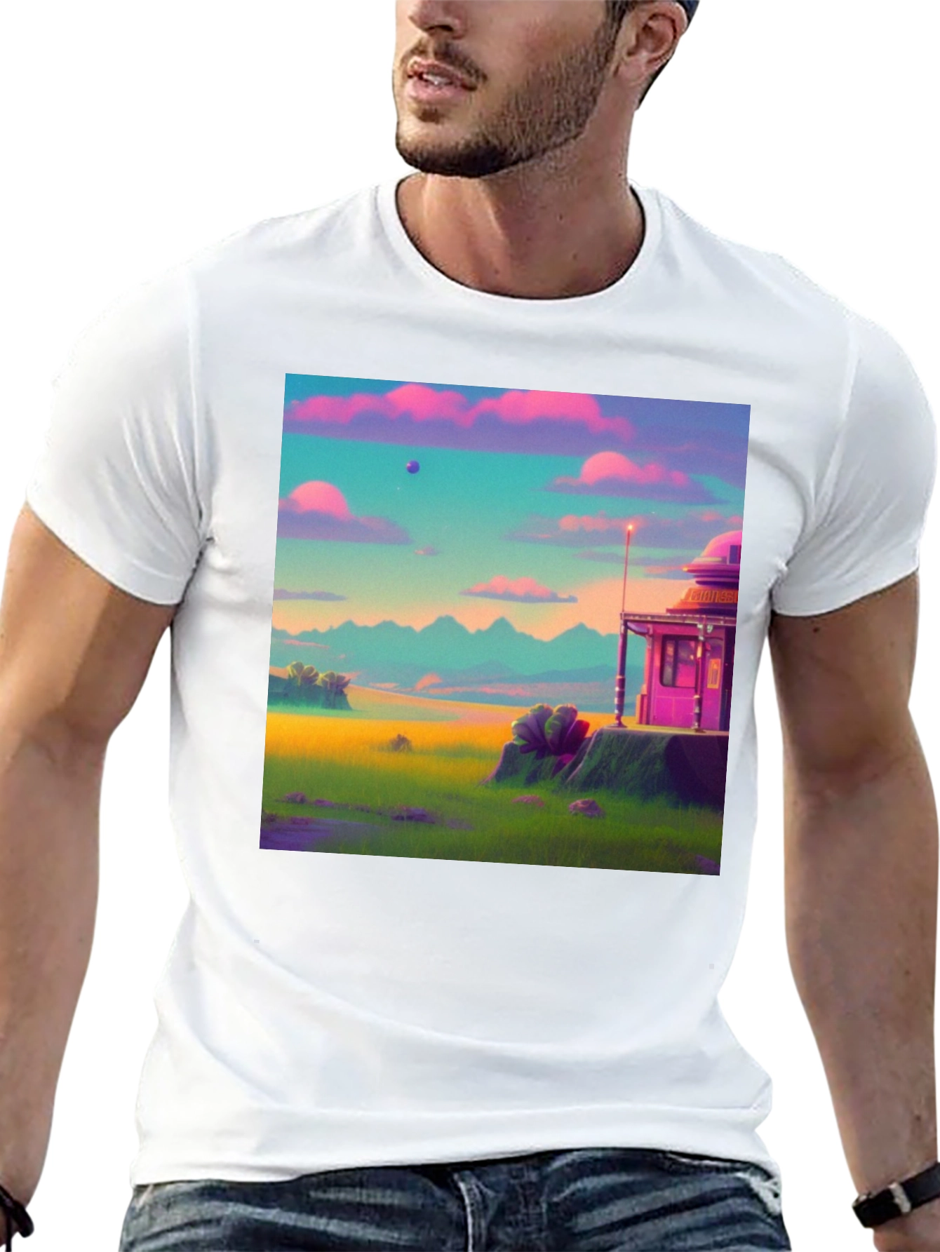 Black Vaporwave Landscape Graphic Tee - Retro Style view 13