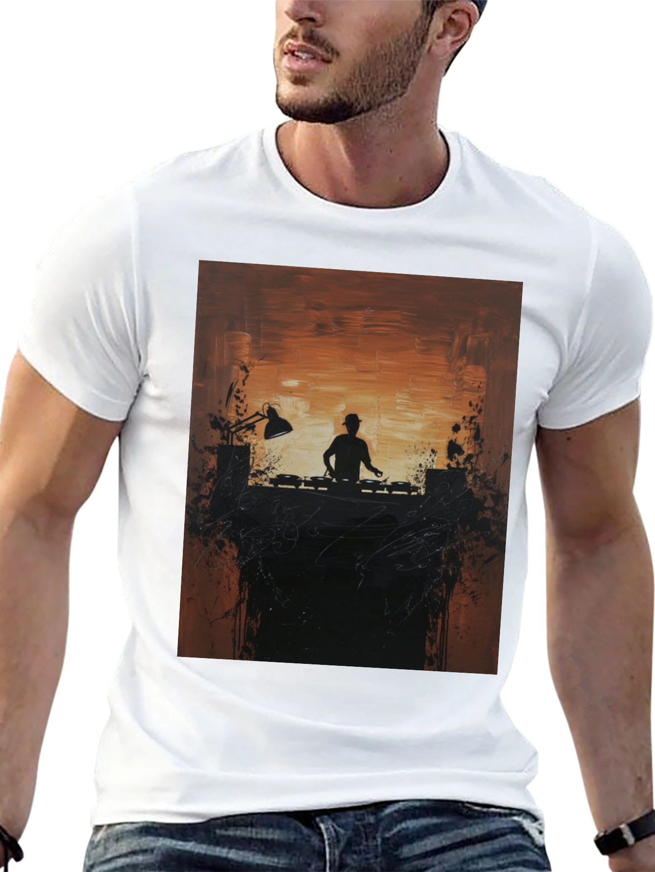 Black DJ Silhouette Graphic Print Crew Neck Tee view 13