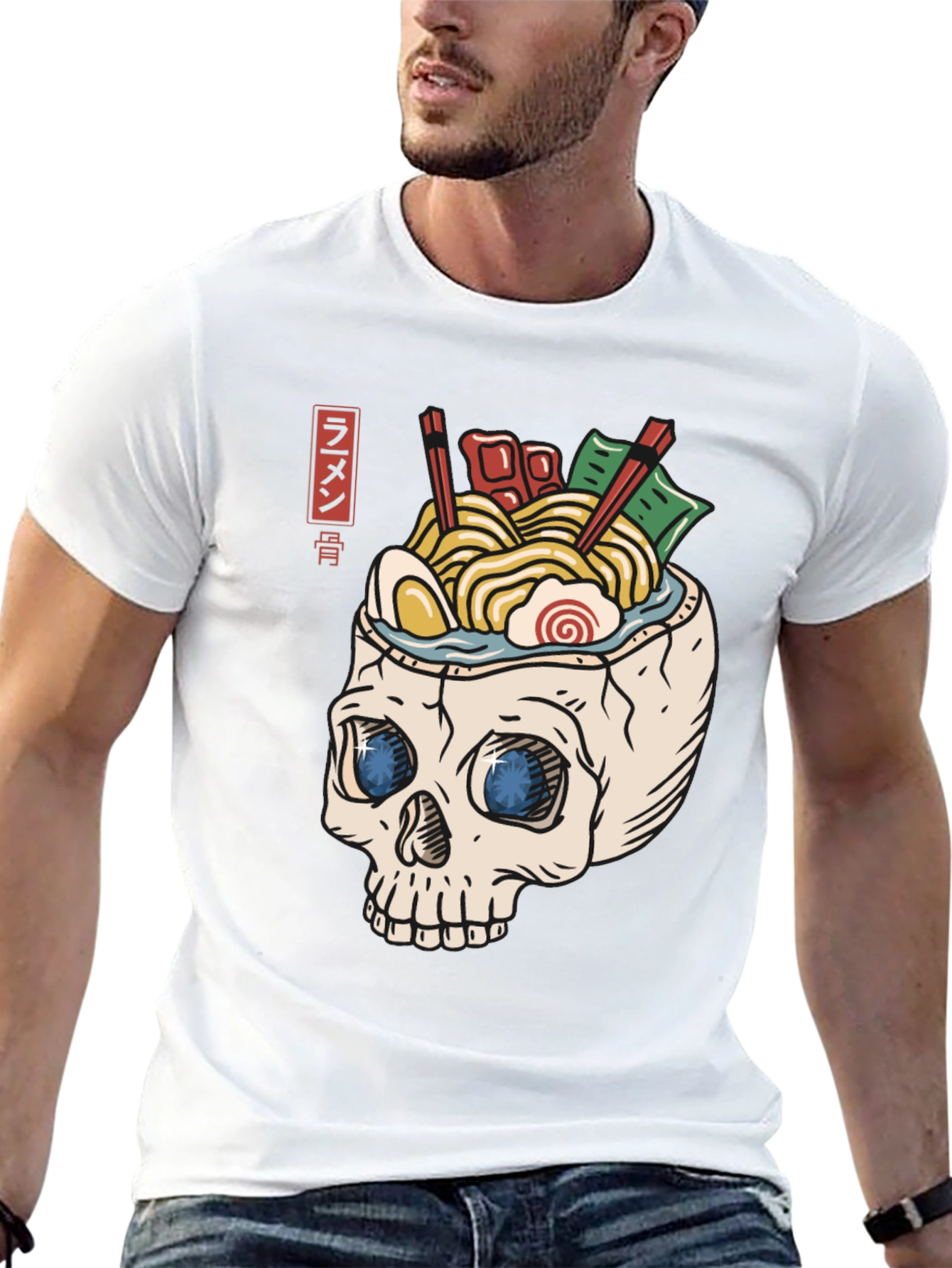 Black Ramen Skull T-Shirt - Unique Graphic Tee view 13