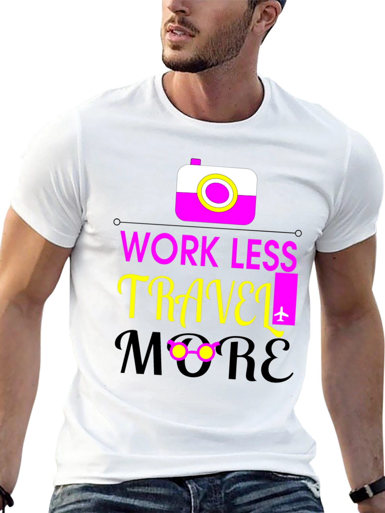Black Work Less Travel More Graphic Tee view 13