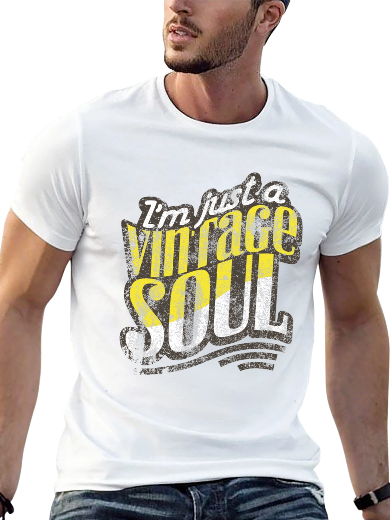 Black Vintage Soul Graphic Tee - Distressed Print, Casual Black T-Shirt view 13