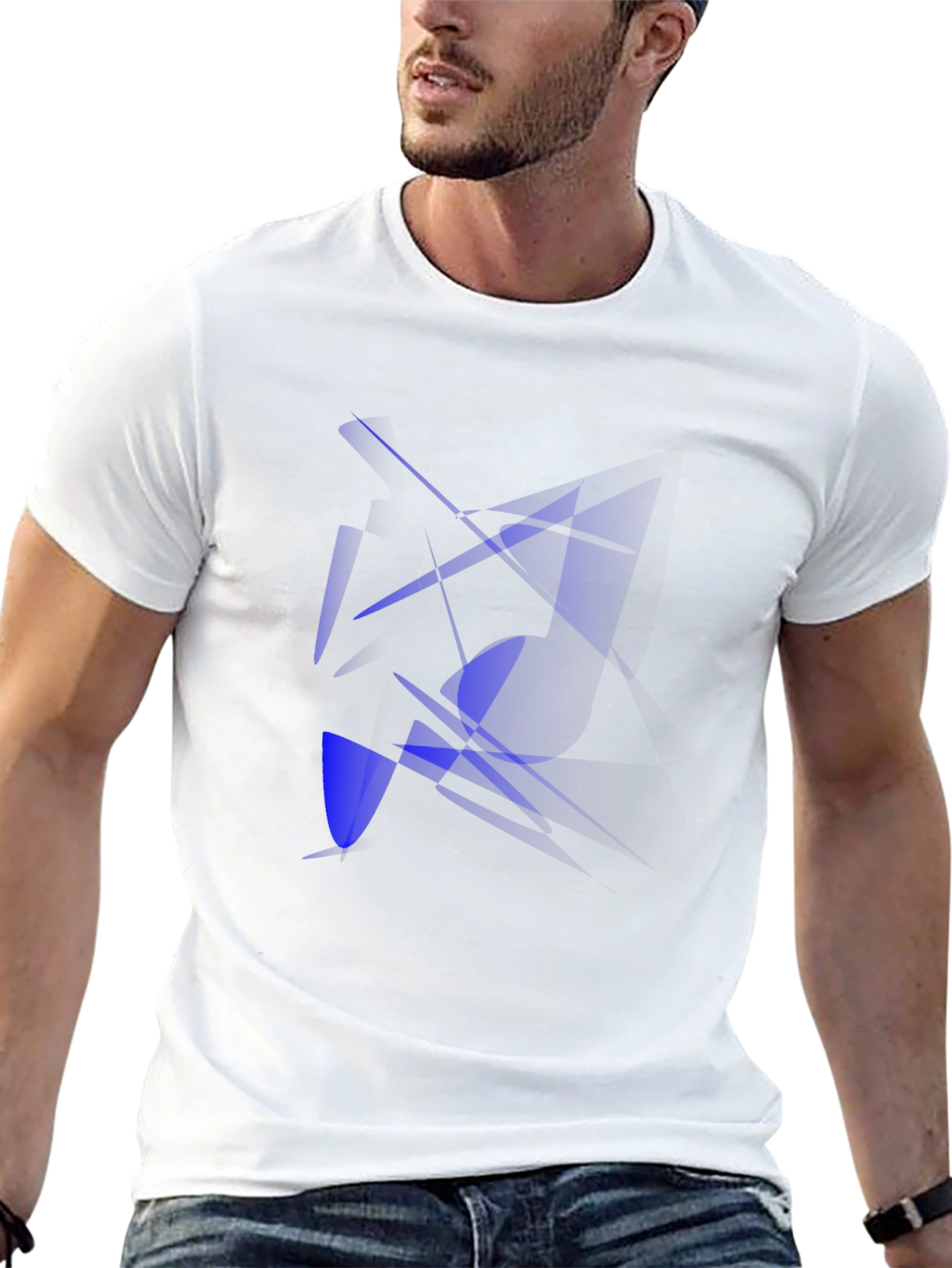Black Abstract Blue Design Black T-Shirt view 13