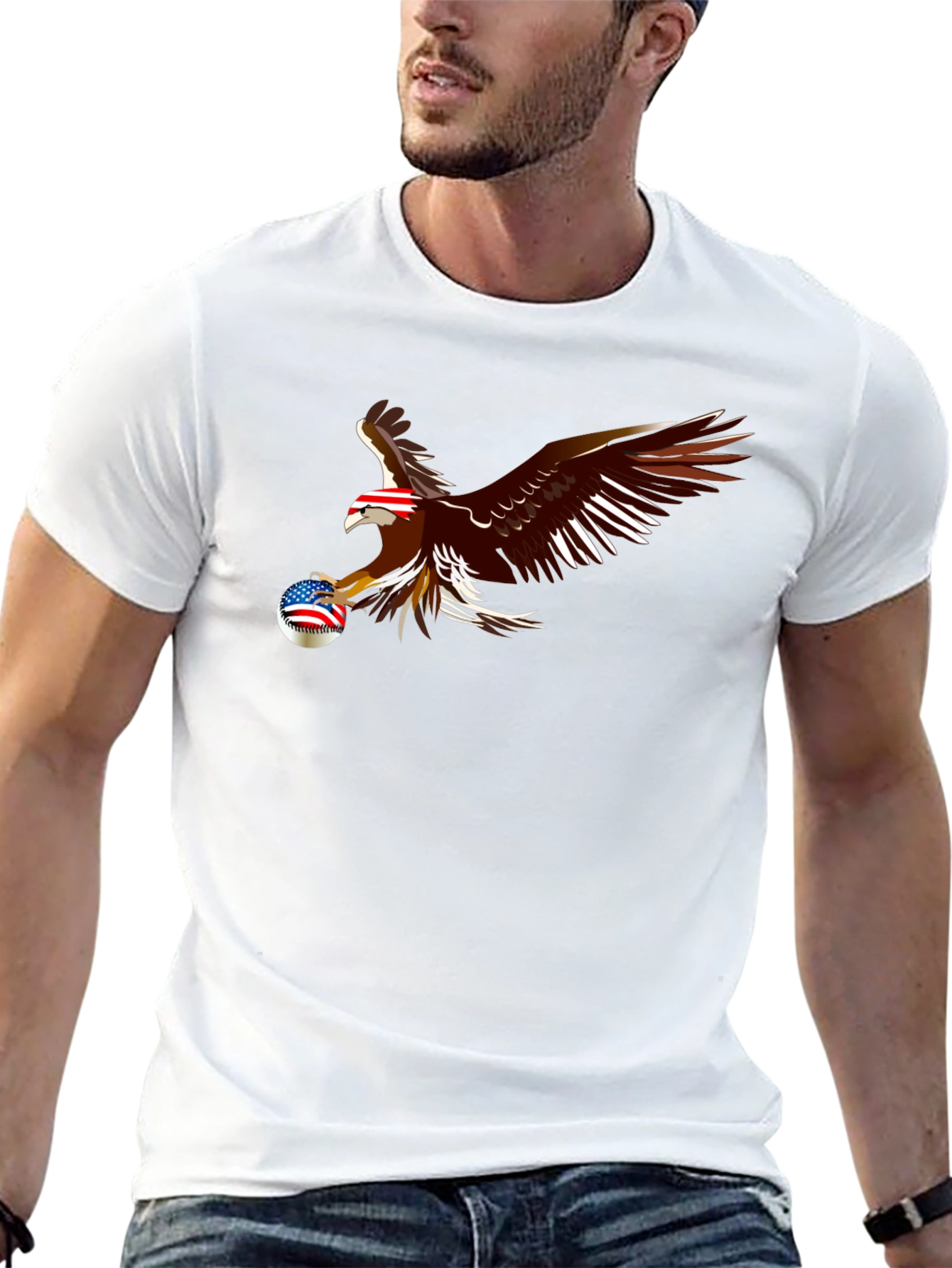 Black Bald Eagle US Flag Baseball T-Shirt view 13