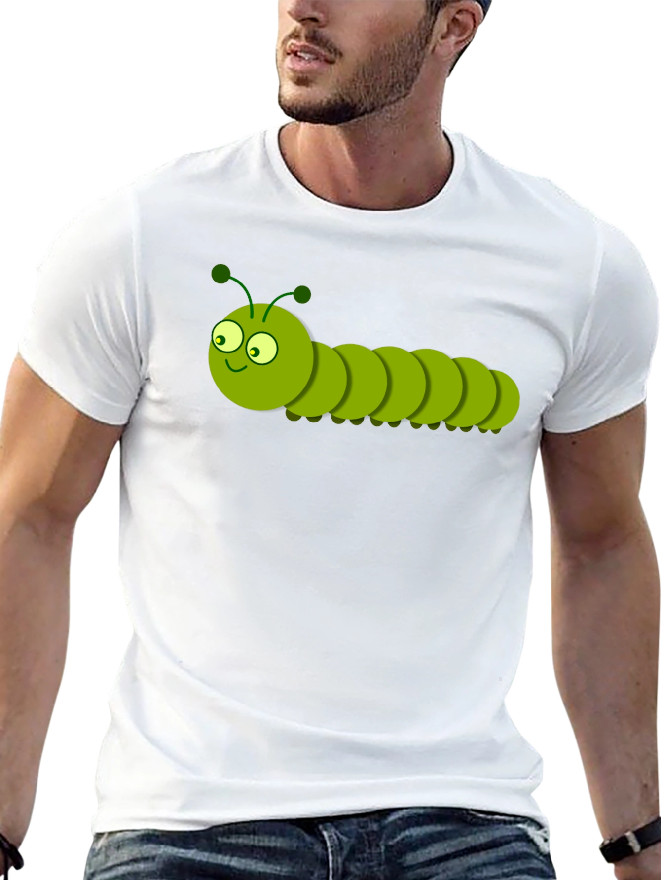 Black Cartoon Caterpillar Graphic T-Shirt - Black view 13