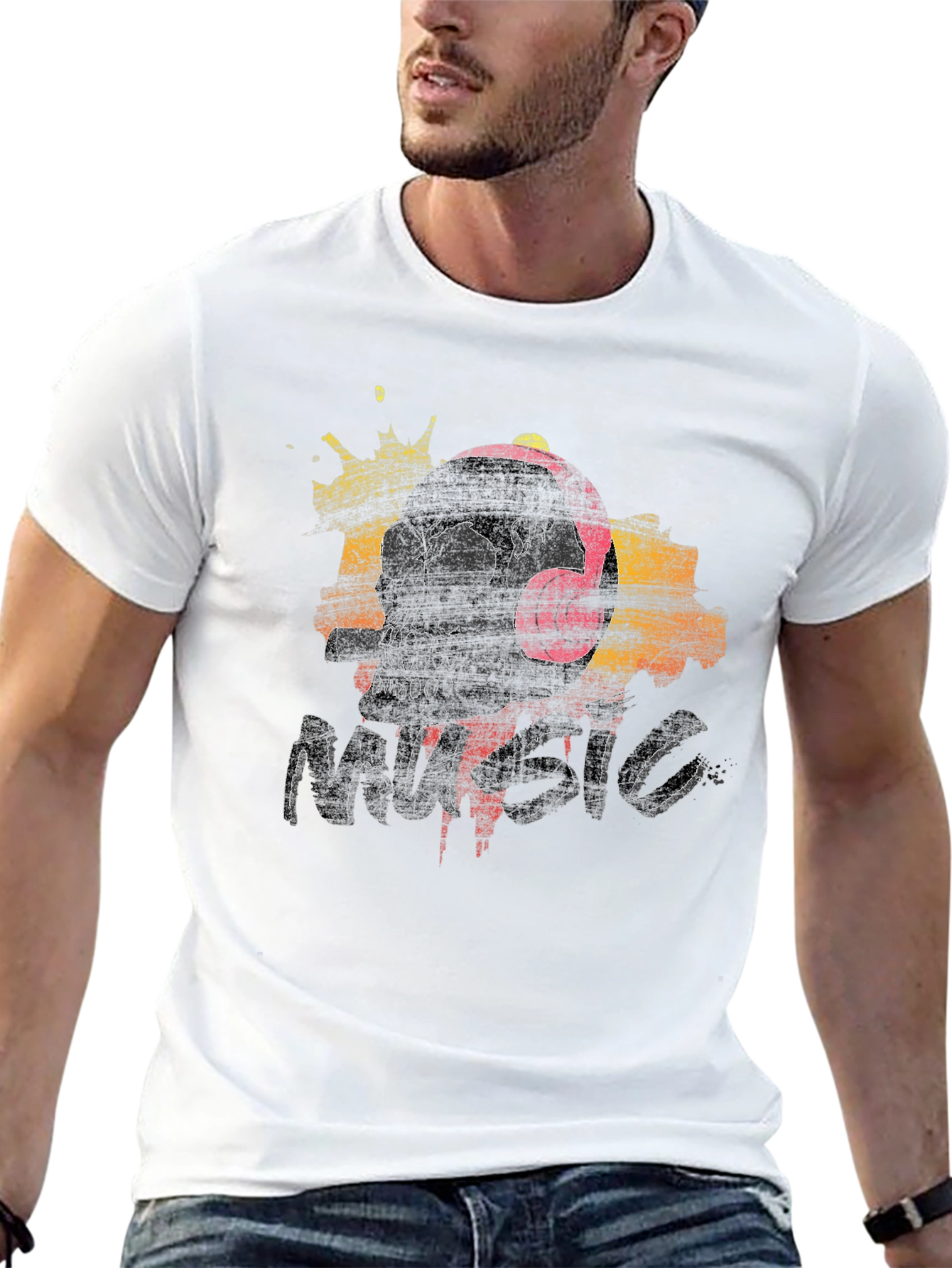 Black Skull Music T-Shirt - Graphic Print Tee view 13