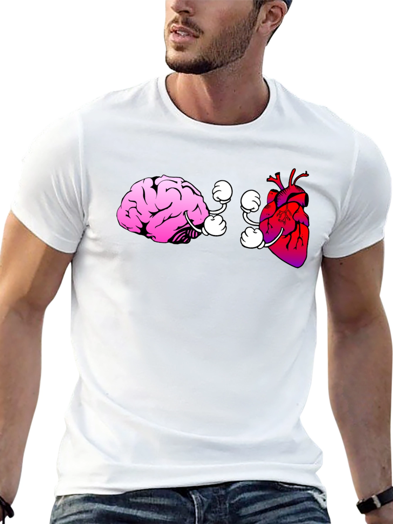 Black Brain vs. Heart Graphic Tee - Black Cotton T-Shirt view 13