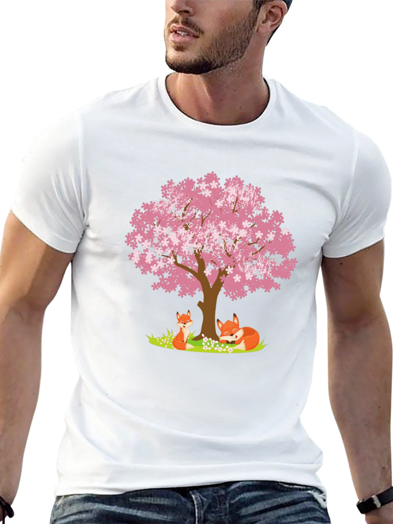 Black Fox & Cherry Blossom Tree Graphic Tee view 13