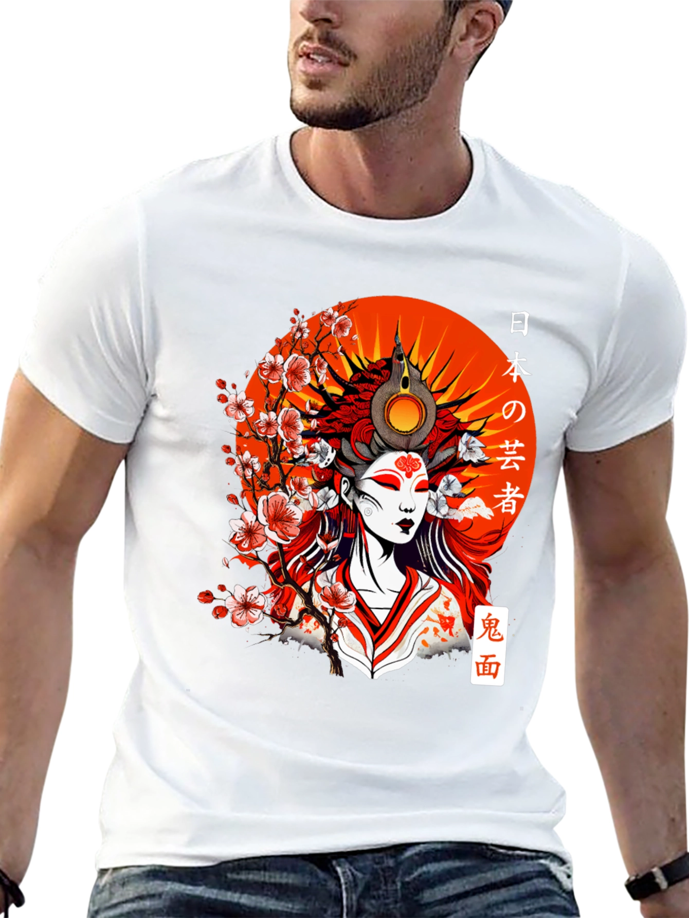 Black Japanese Geisha Art T-Shirt view 13