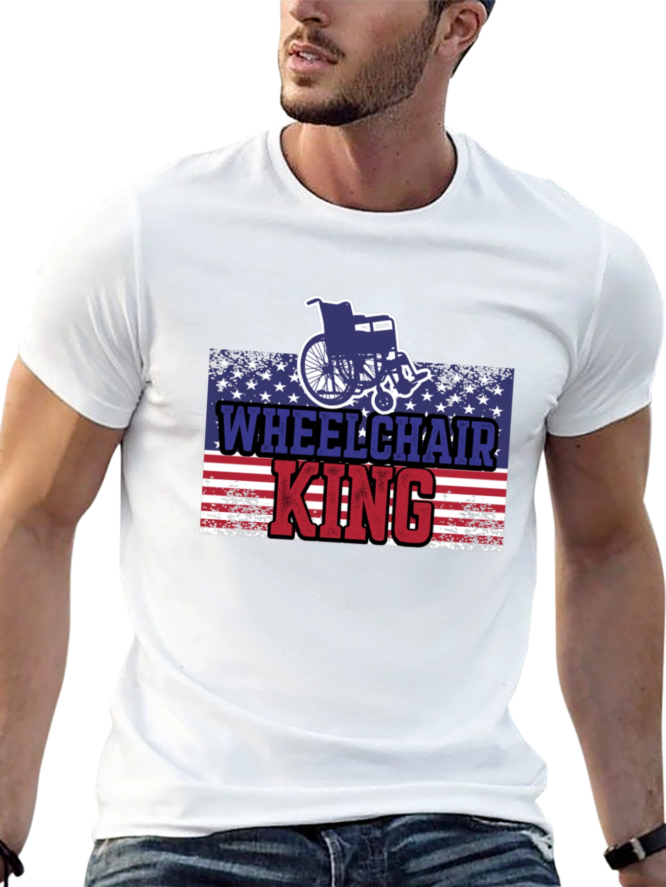 Black Wheelchair King T-Shirt - Patriotic Design view 13