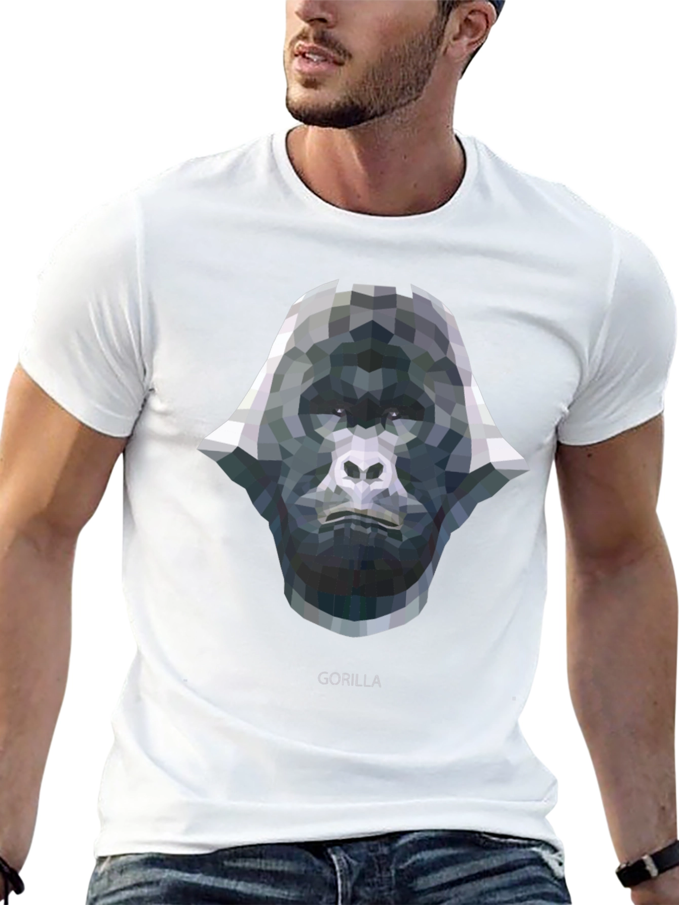 Black Geometric Gorilla Graphic Tee - Black Cotton view 13