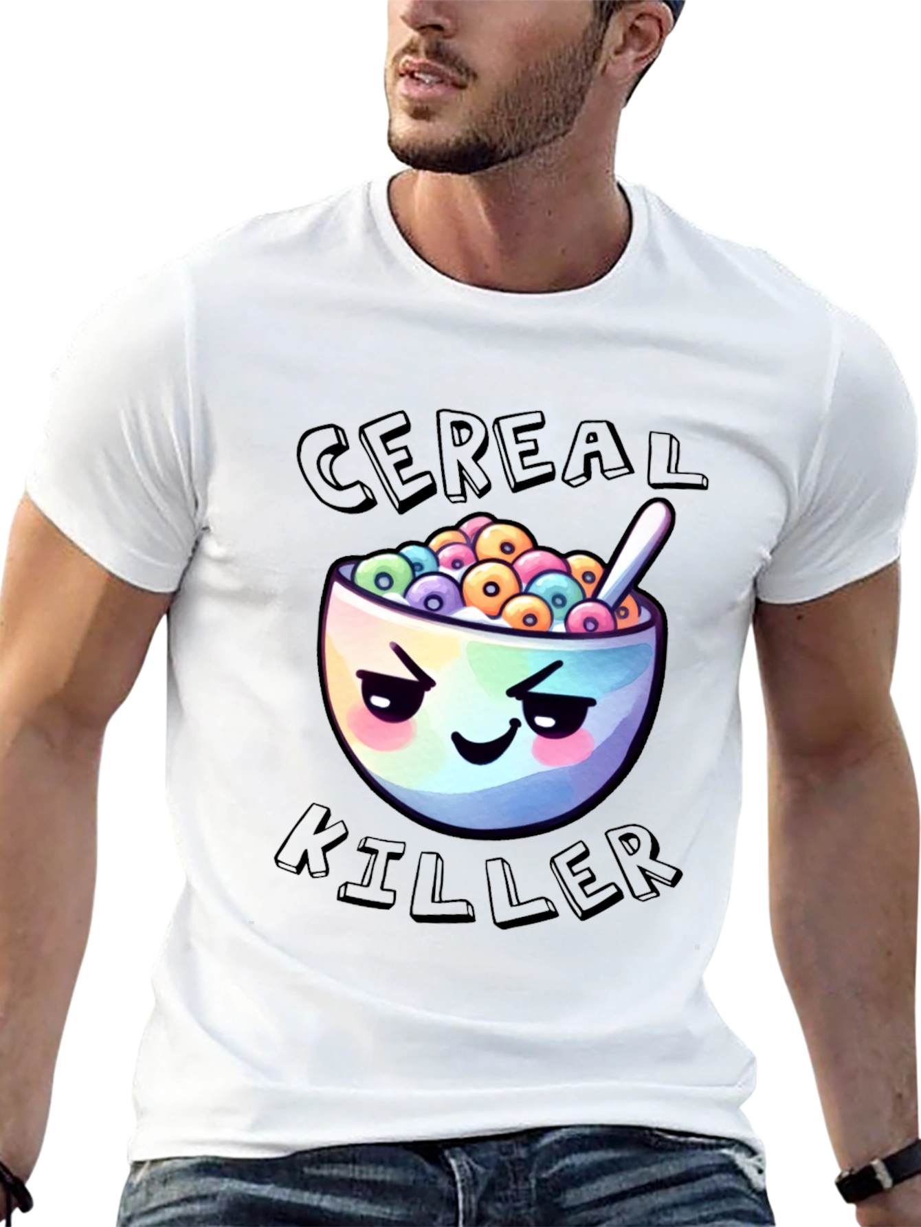 Black Cereal Killer Graphic T-Shirt - Funny Cartoon Tee view 13