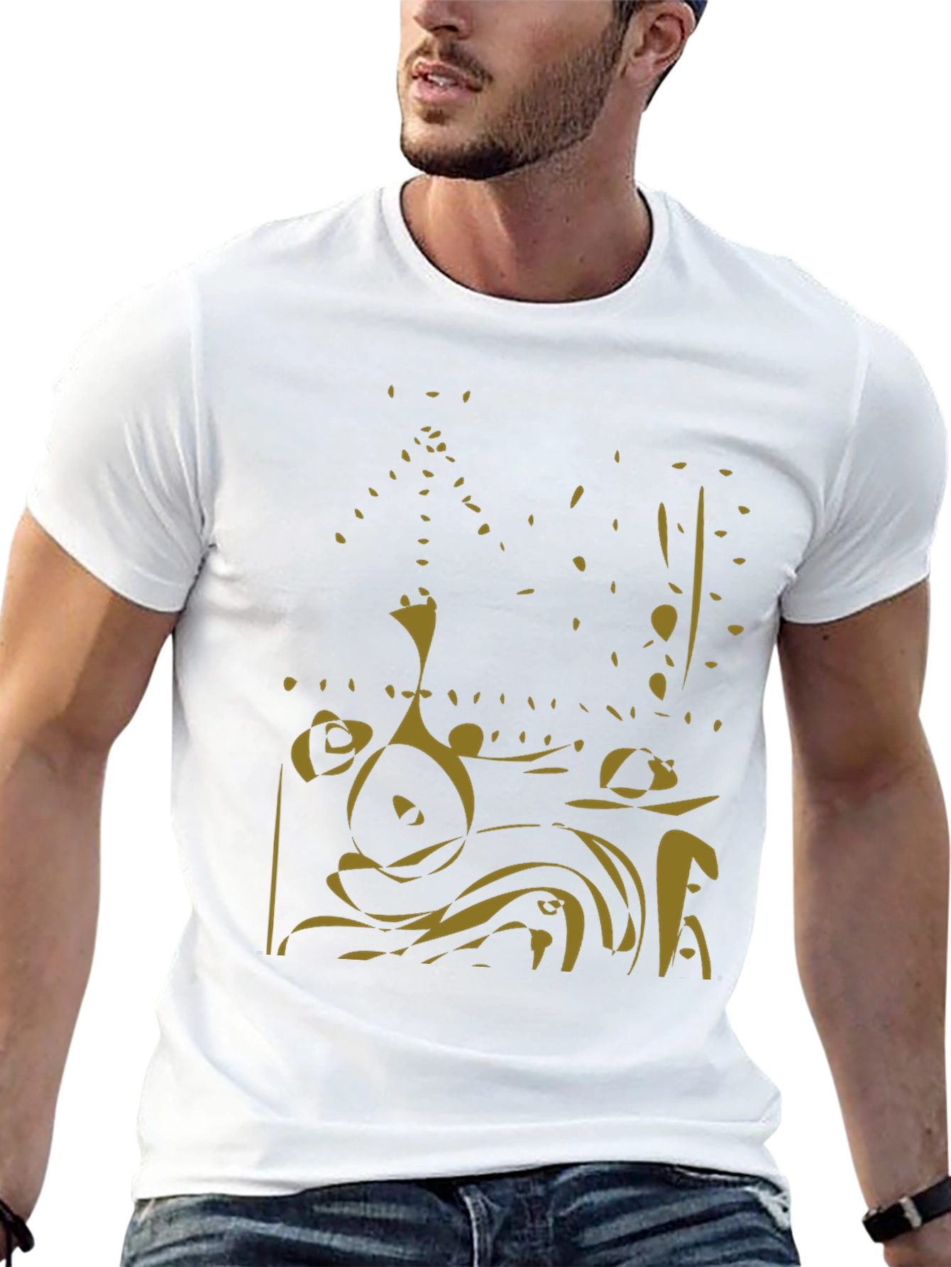 Black Abstract Gold Design Black Tee view 13