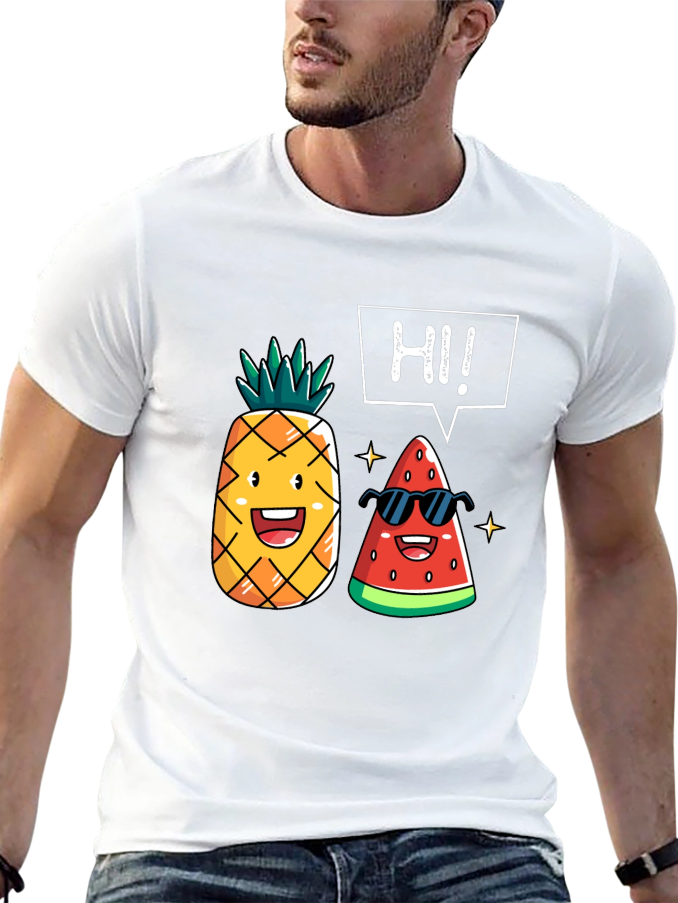 Black Funny Fruit T-Shirt: Pineapple & Watermelon Graphic Tee view 13