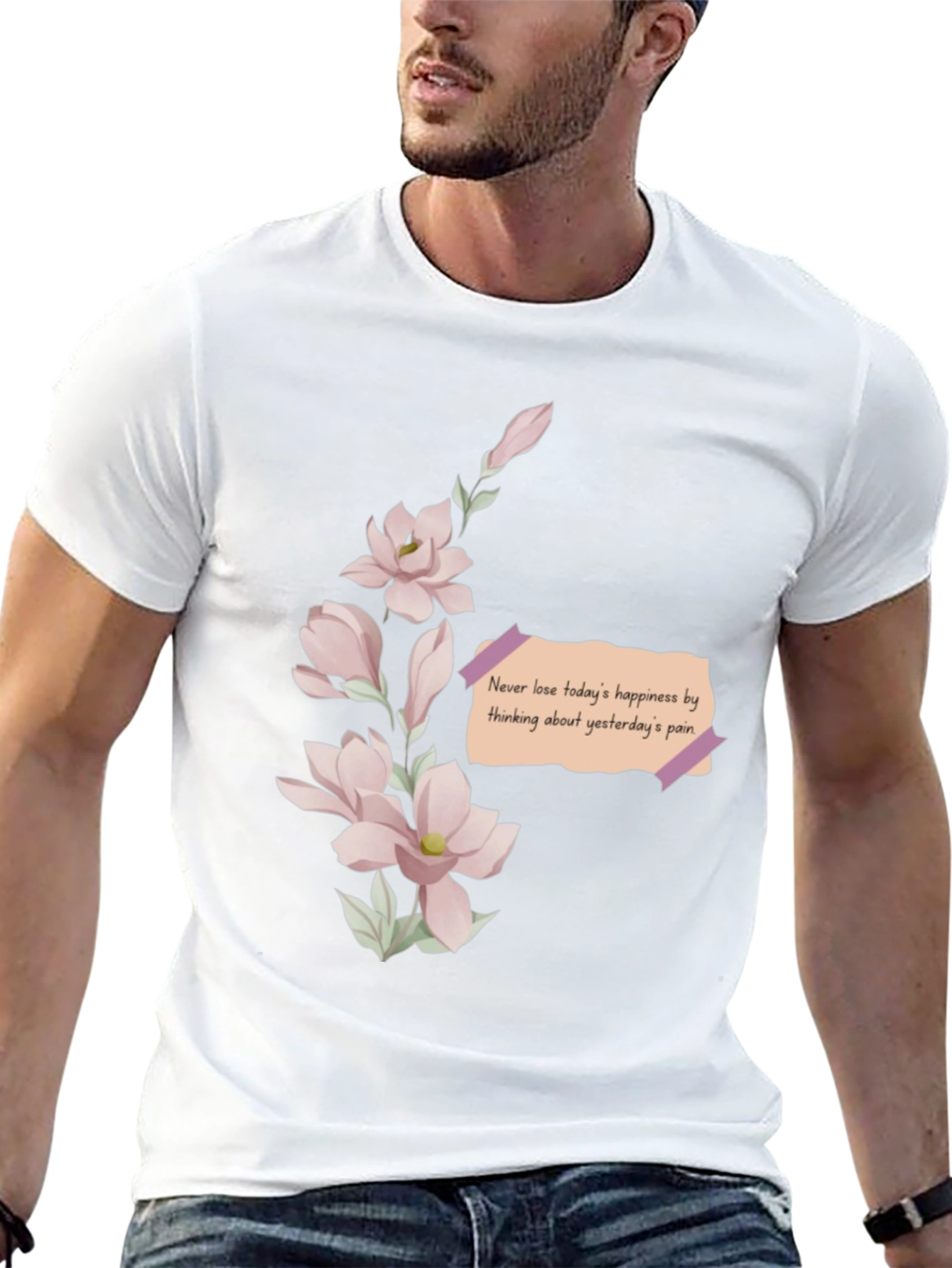 Black Floral Reminder T-Shirt - Never Lose Happiness view 13