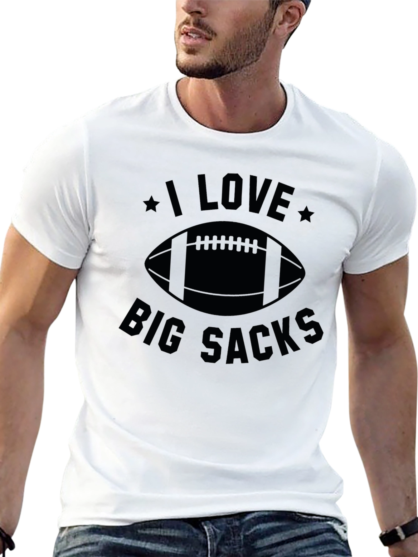 Black I Love Big Sacks Football Graphic T-Shirt view 13