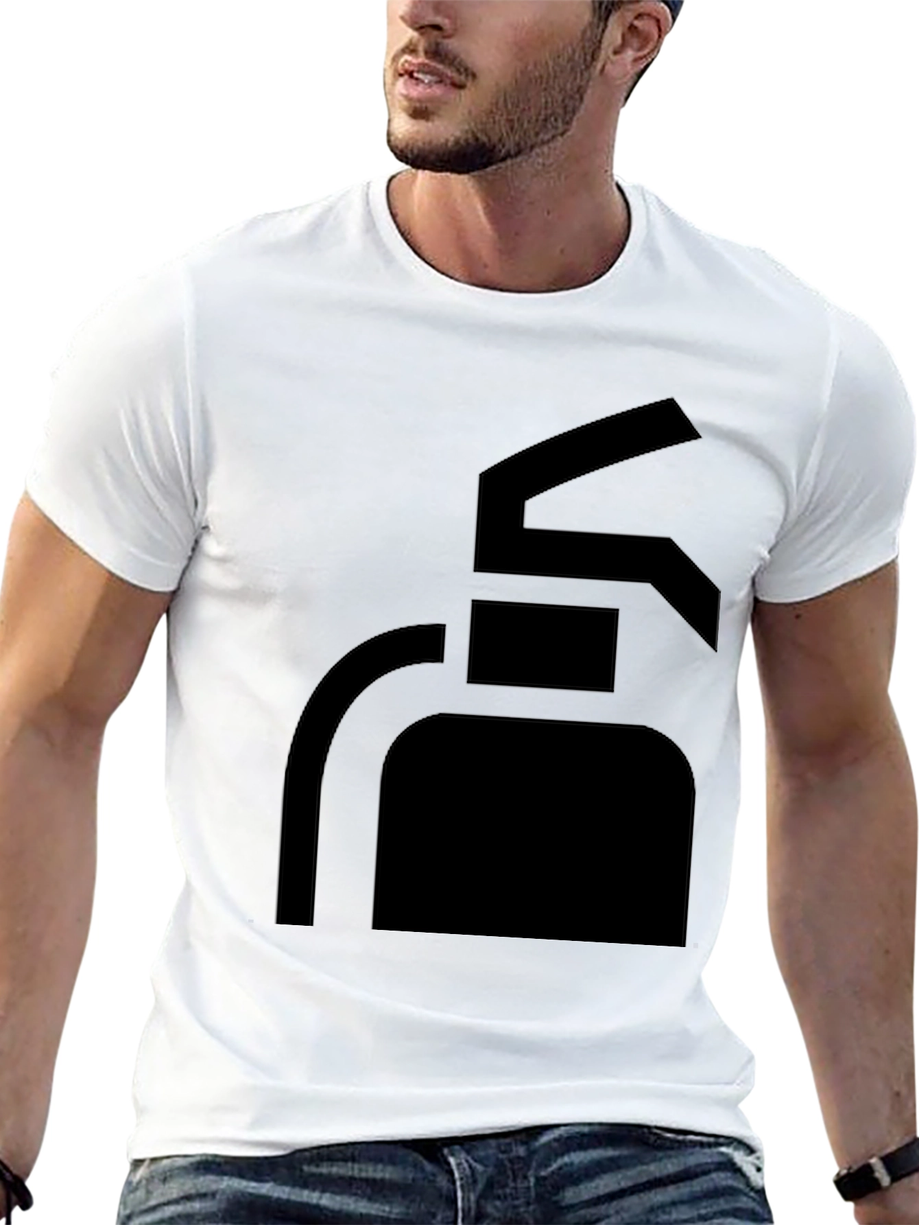Black Men's Black T-Shirt with Fire Extinguisher Graphic view 13
