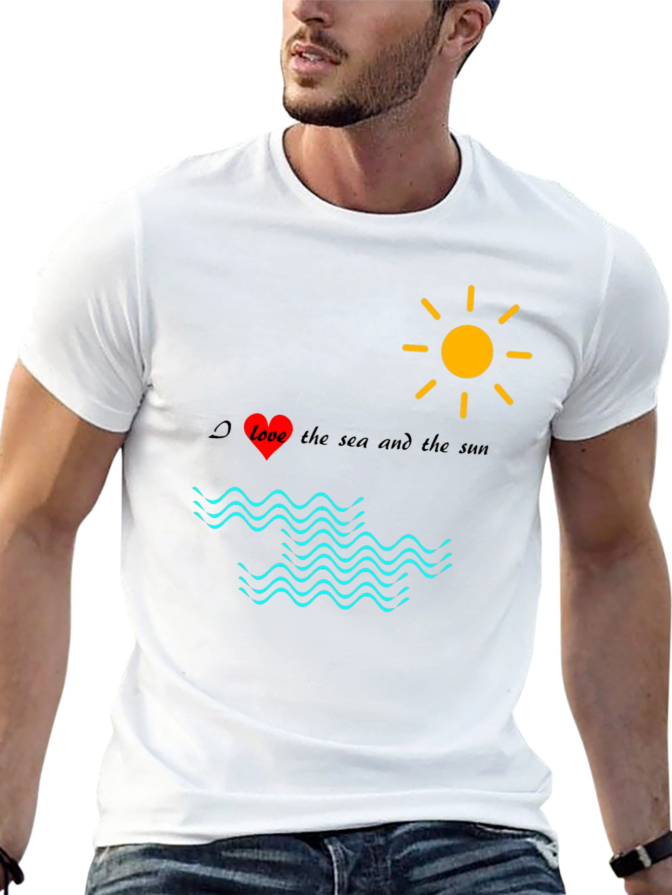 Black Love Sea Sun Graphic Tee, Black Cotton Shirt view 13