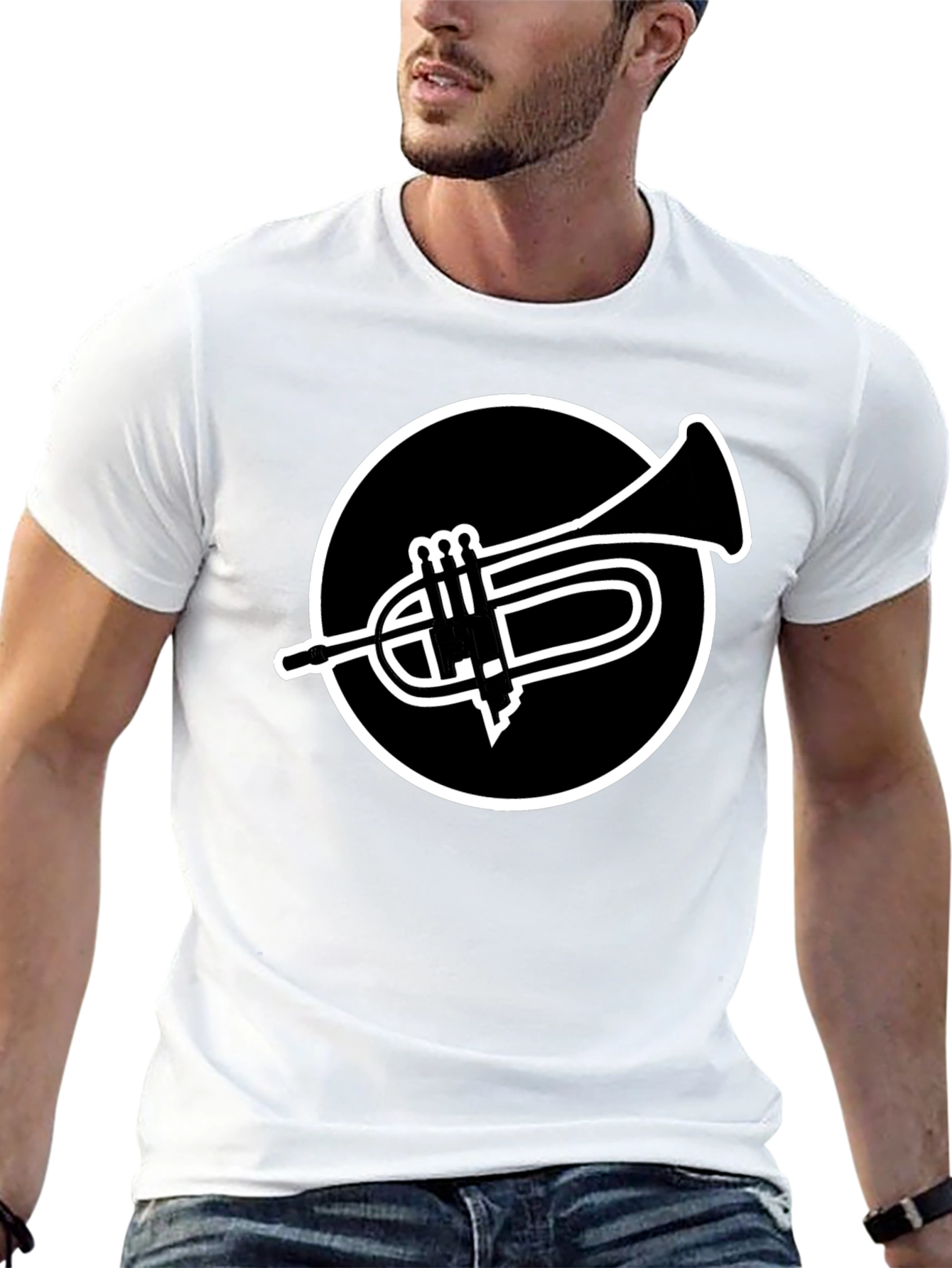 Black Trumpet Circle Graphic Tee - Black Cotton Casual Shirt view 13