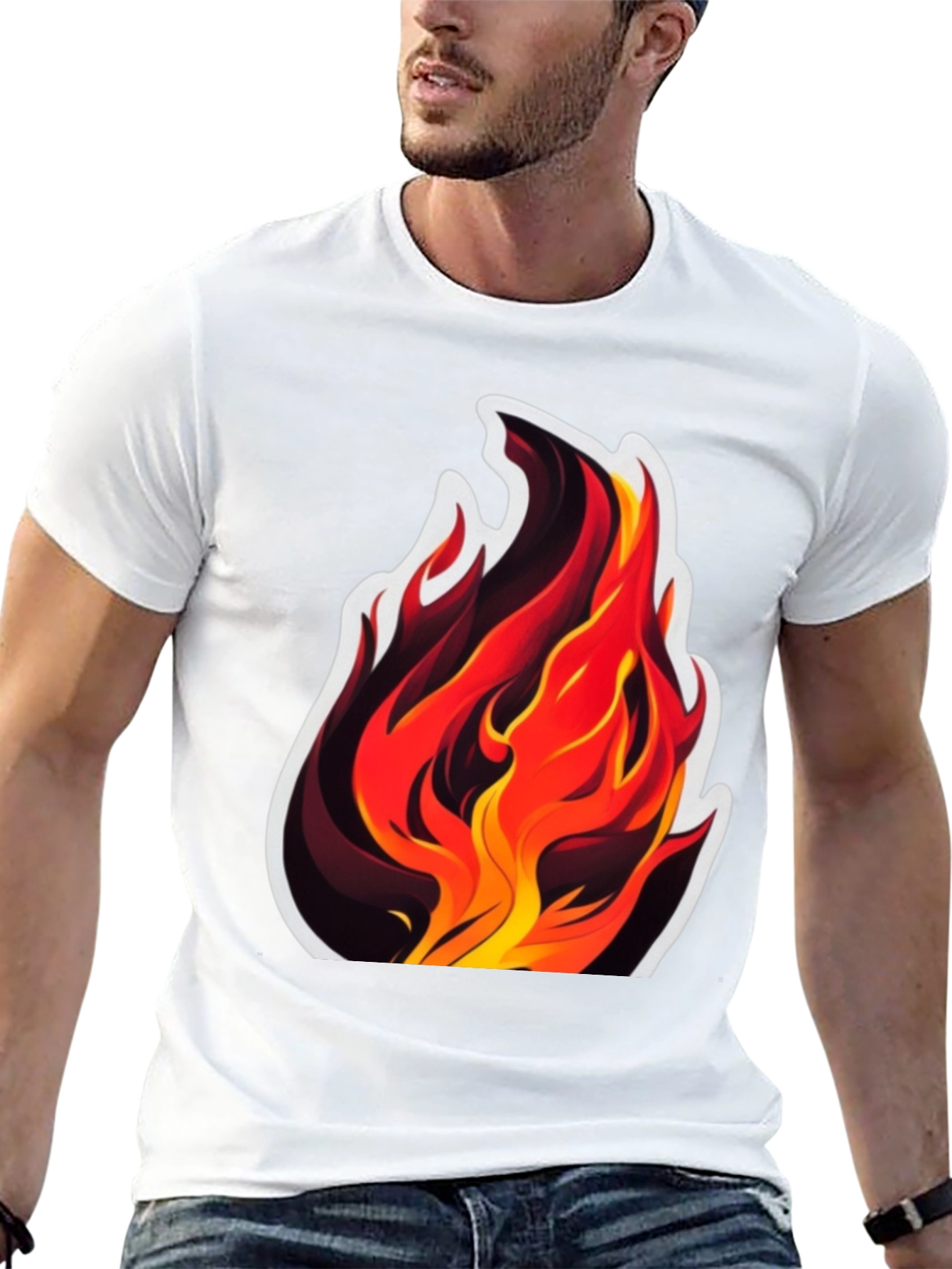 Black Fiery Flames Graphic Tee - Bold Black Cotton T-Shirt view 13