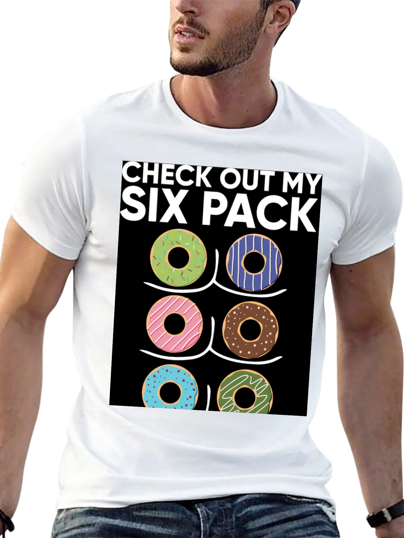 Black Six Pack Donuts T-Shirt - Funny Gym Workout Tee view 13