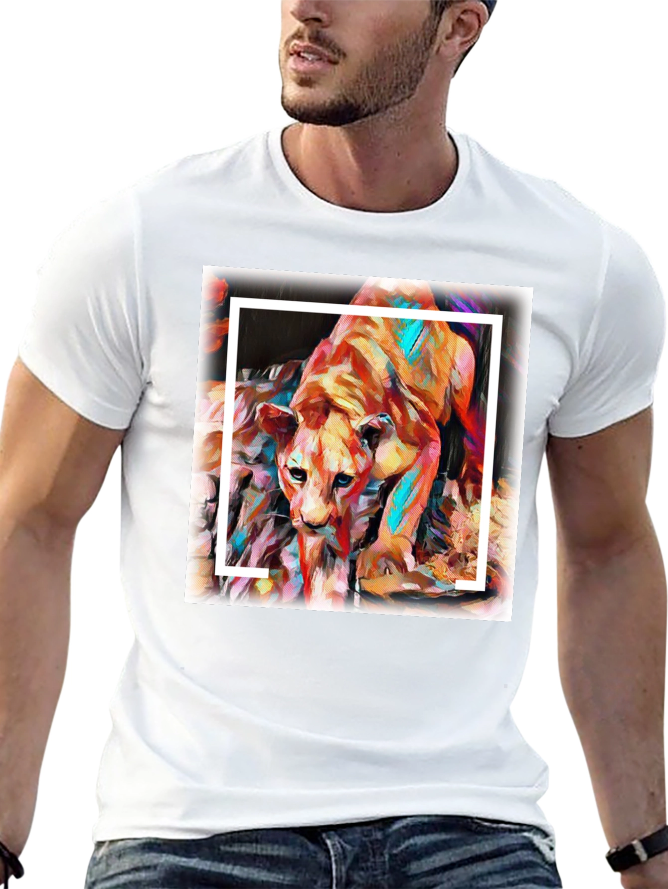 Black Abstract Lion Graphic Tee - Men's Black T-Shirt view 13