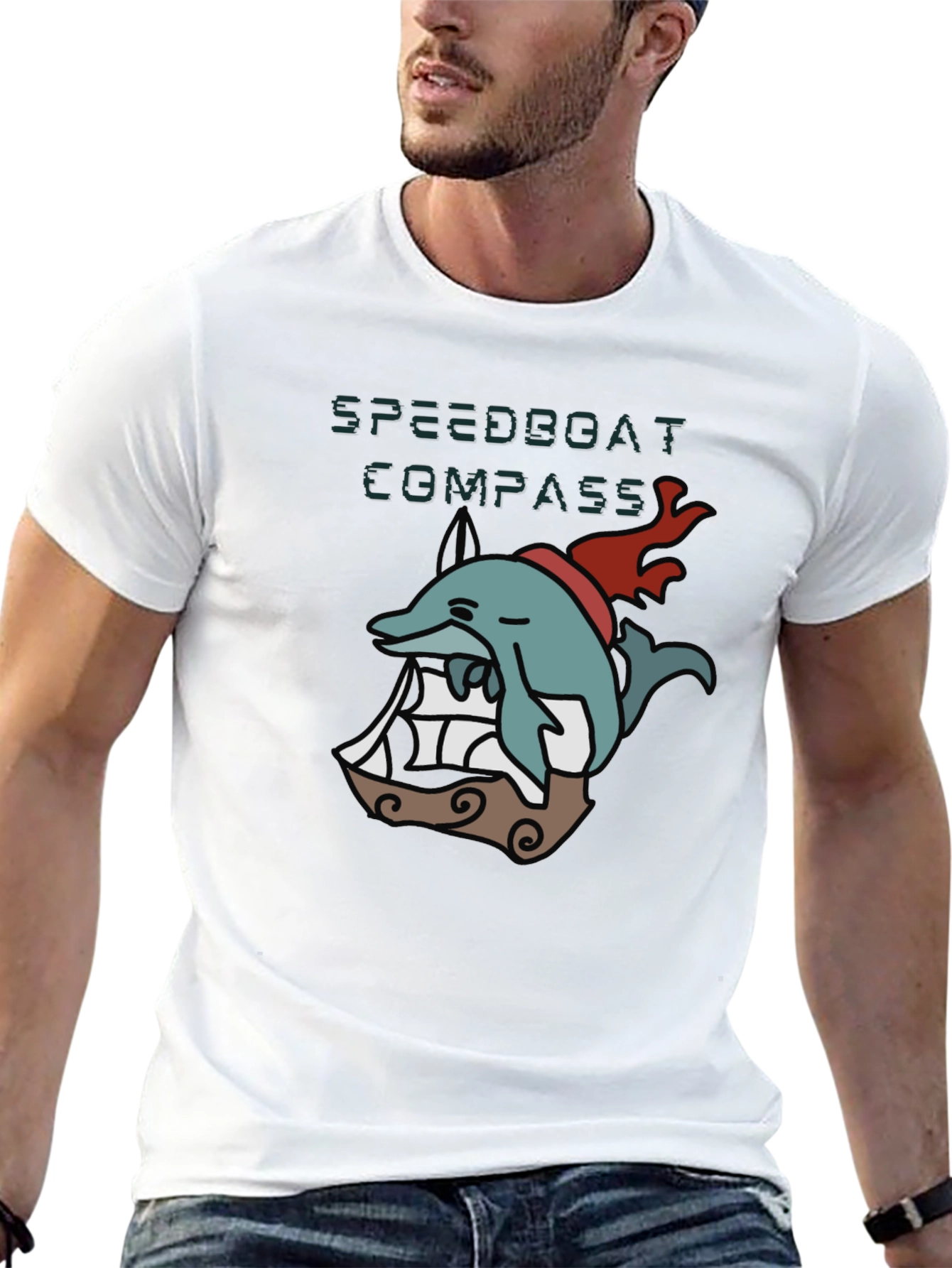 Black Novelty Dolphin Compass T-Shirt - Black view 13