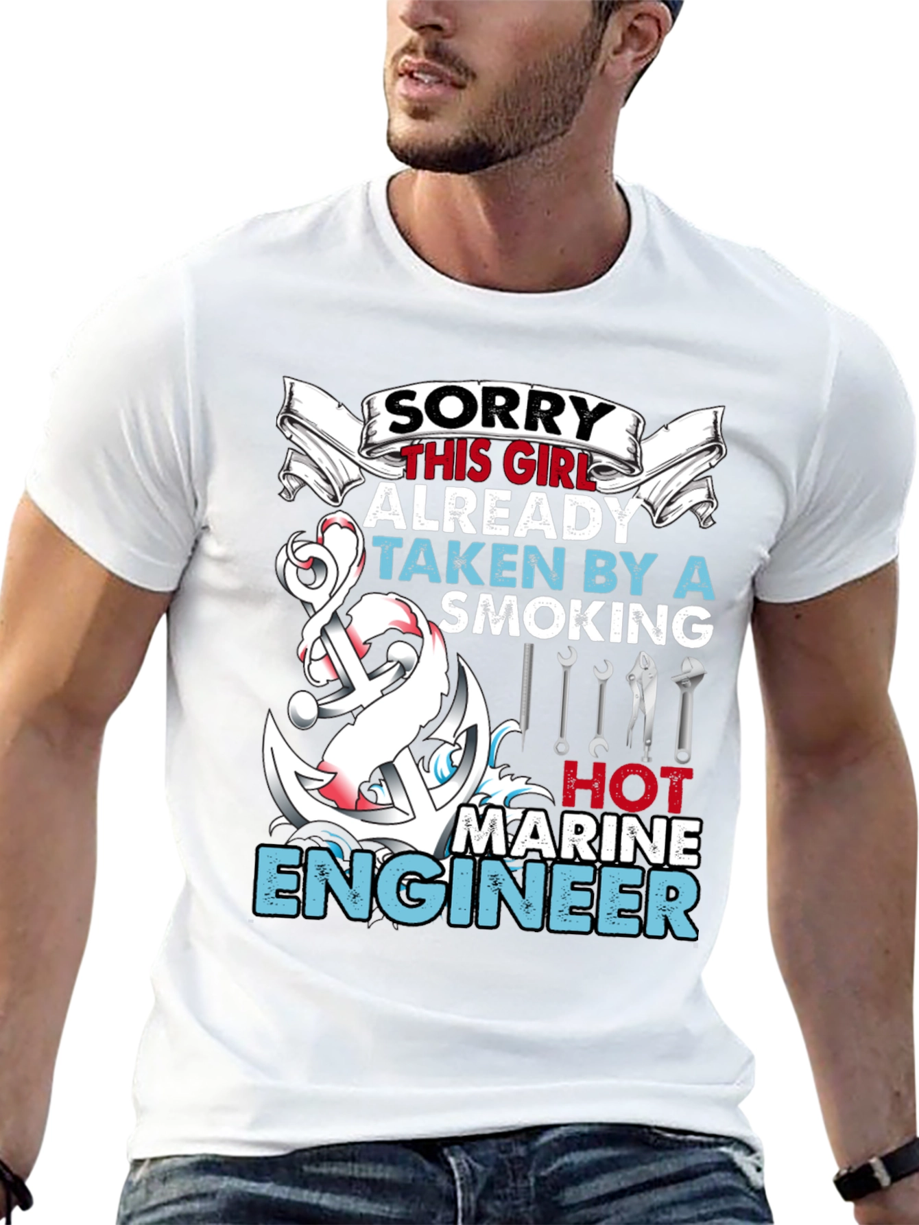 Black Sorry Girl Marine Engineer Graphic T-Shirt view 13