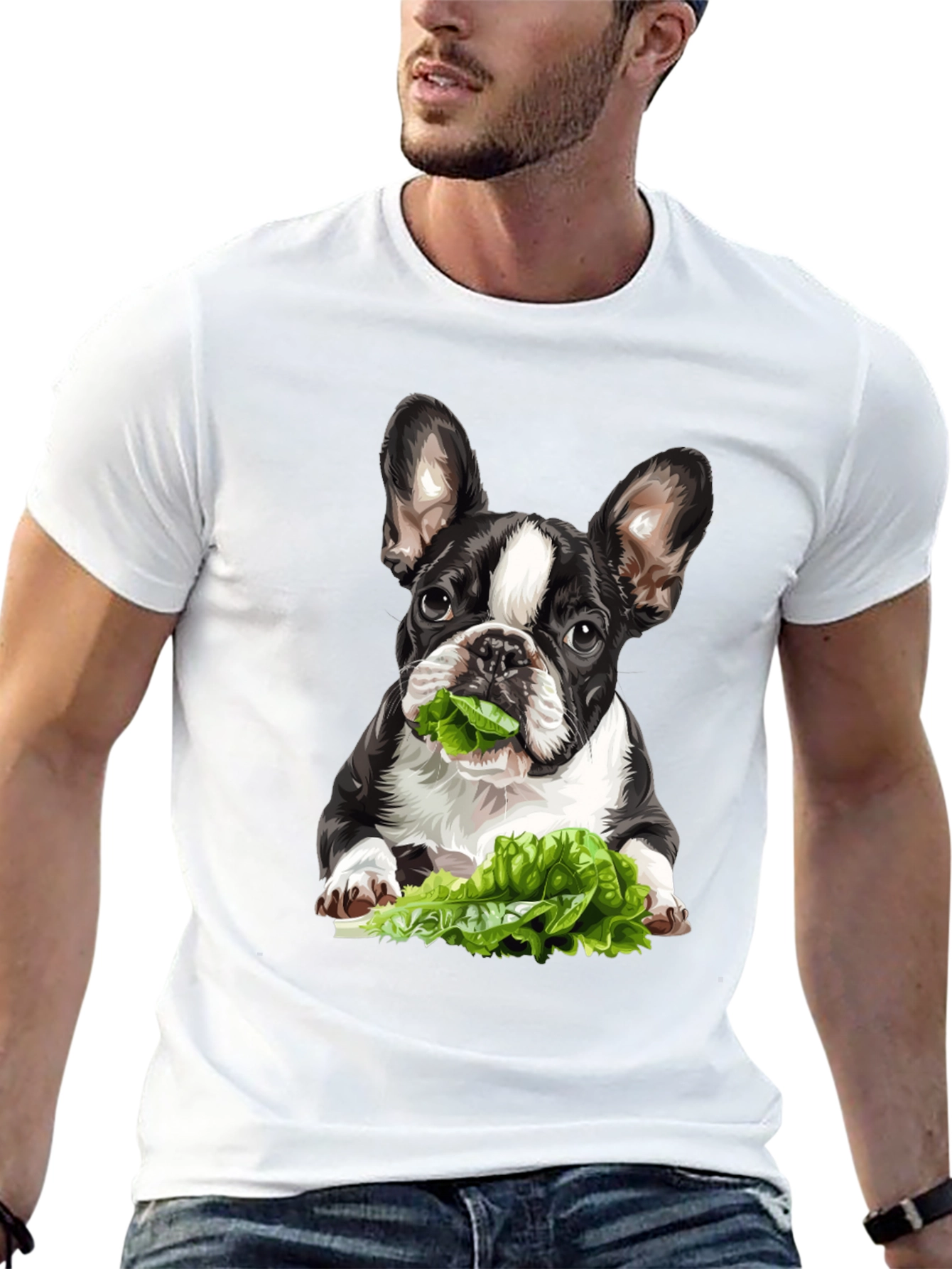 Black Dog Eating Lettuce Graphic Tee - Casual Cotton T-Shirt view 13