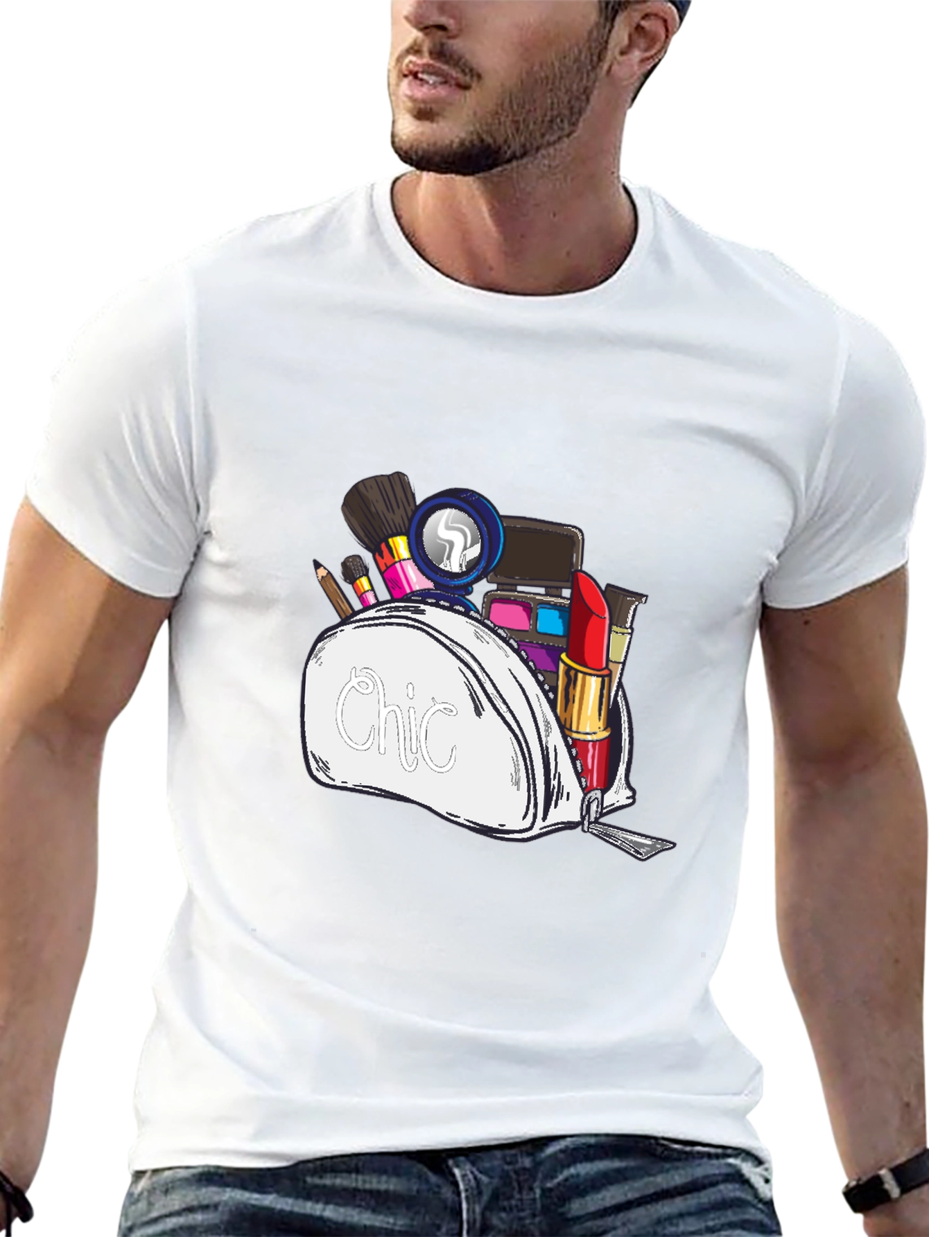 Black Chic Makeup Bag Graphic T-Shirt - Unisex Style view 13