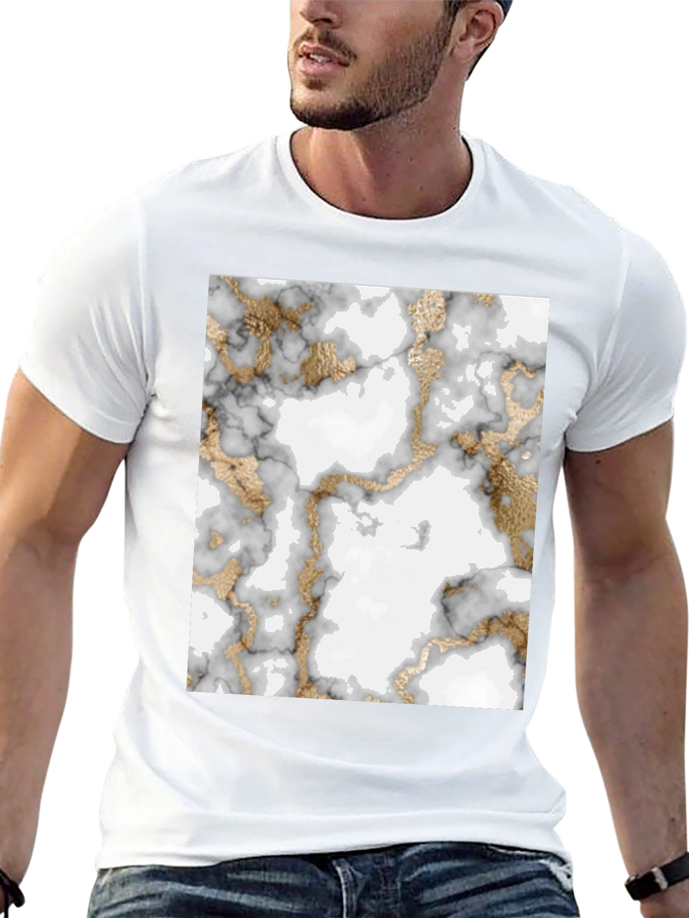 Black Marble & Gold Pattern T-Shirt view 13