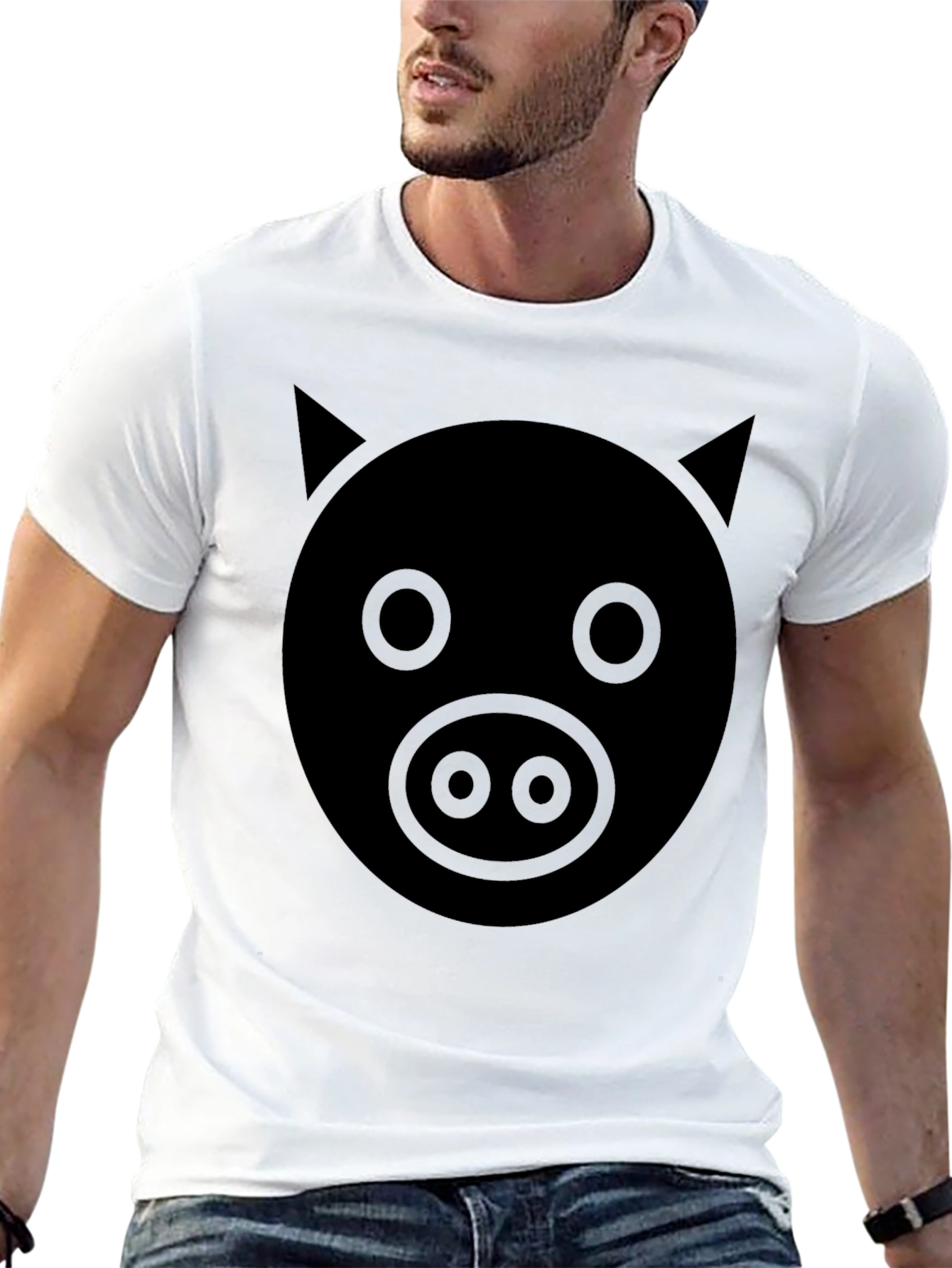 Black Men's Pig Face Graphic Tee - Black Cotton Blend view 13